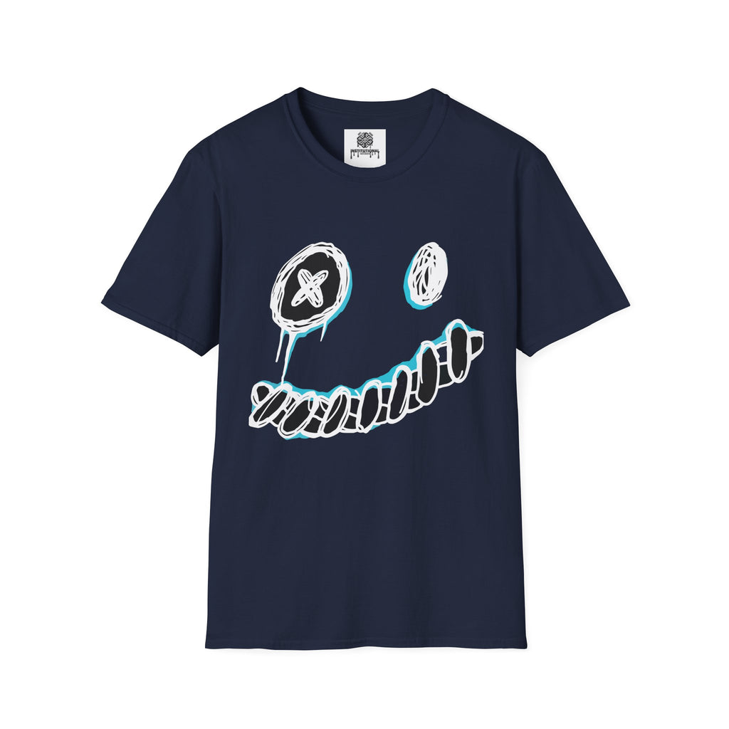 Smiley Face Graphic T‑Shirt — Neon Sketch Grin Design