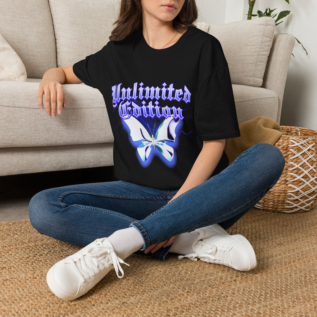 Unlimited Edition T-Shirt — Gothic Script Lavender Butterfly Graphic