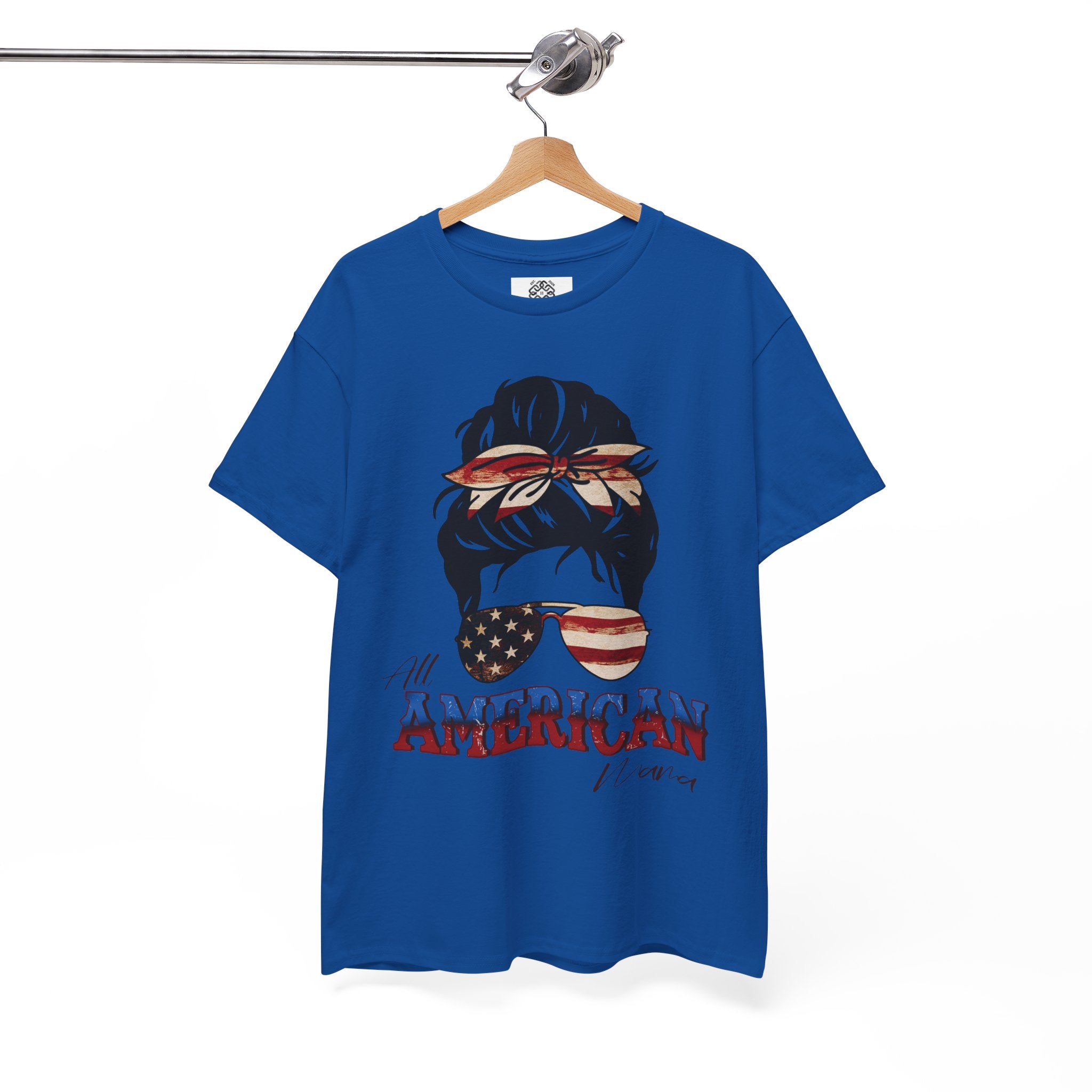 American Flag Messy Bun T-Shirt — "All American" Patriotic Tee