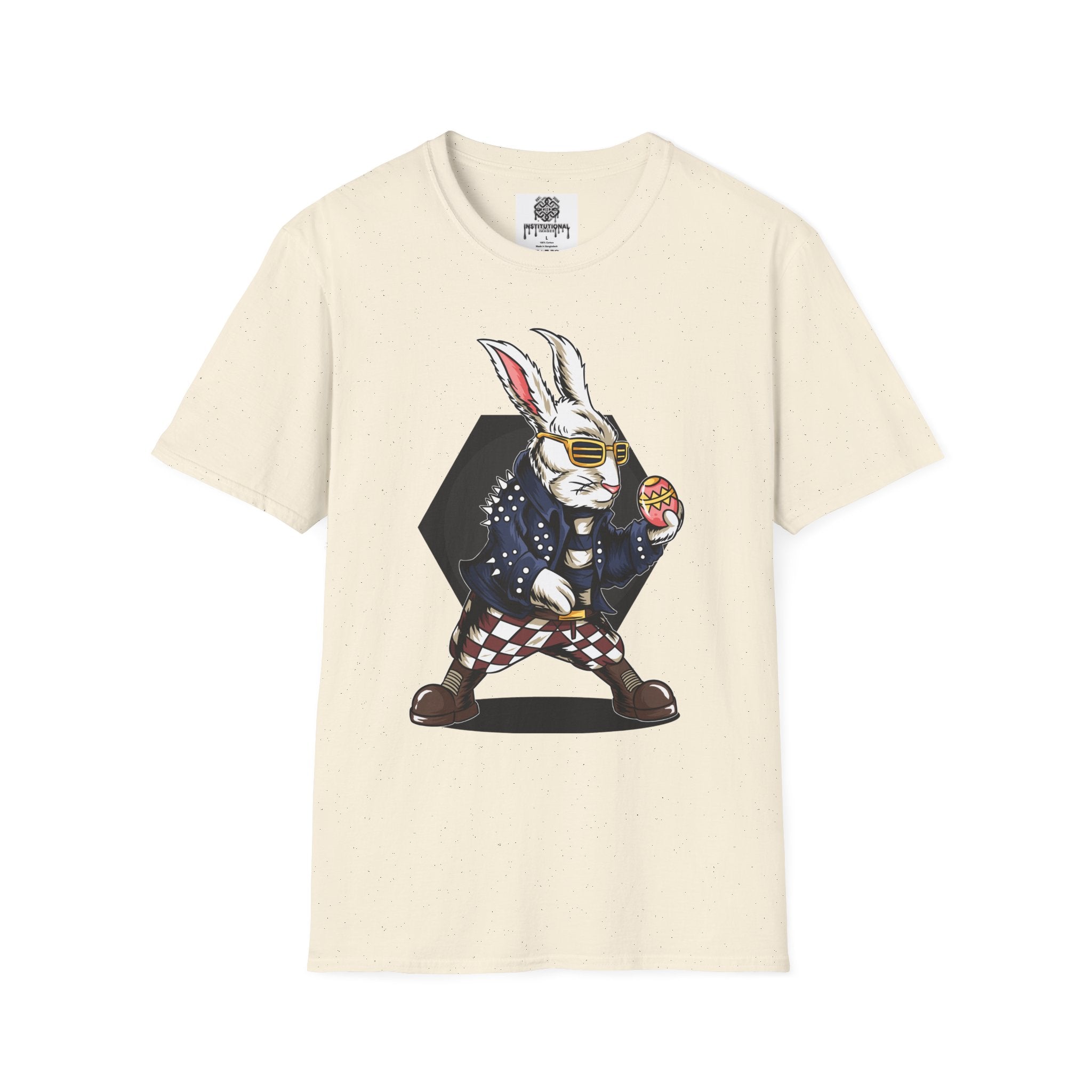 Easter Bunny Rocker T-Shirt — Cool Bunny Holding Decorated Egg