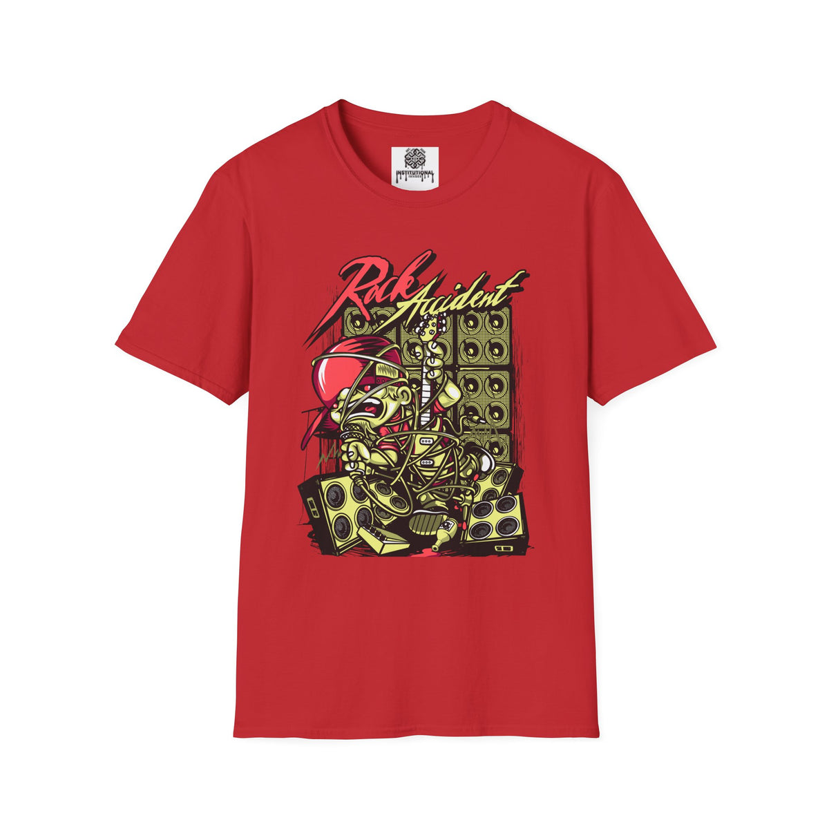 Rock Accident Graphic Tee — Retro Skull & Speakers Band Shirt