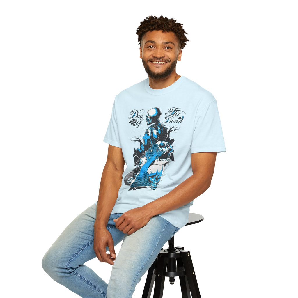 Day of the Dead Skull T-Shirt — Blue Gothic Cemetery Graphic Tee