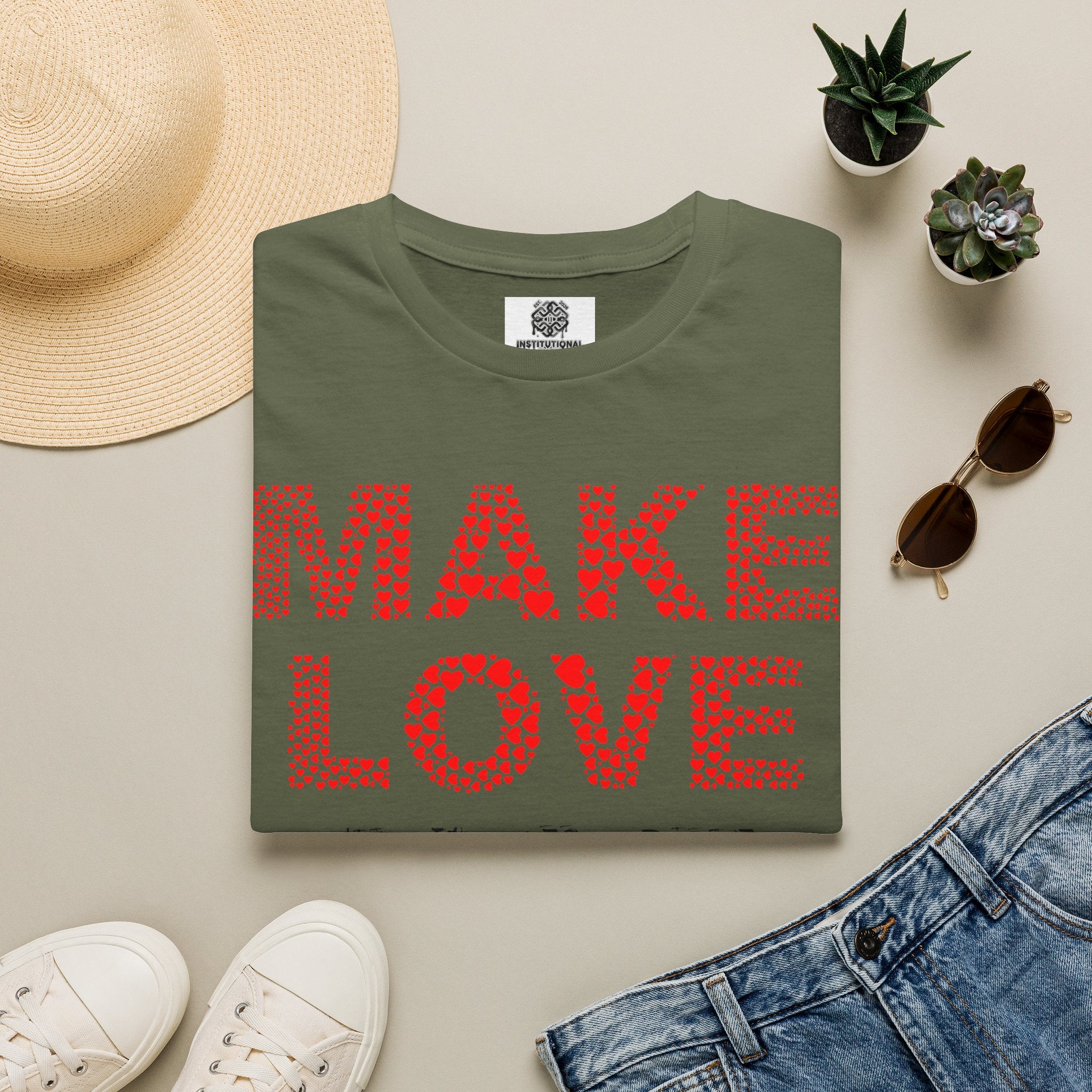 Make Love Not War T-Shirt — Retro Heart Dot Graphic Tee