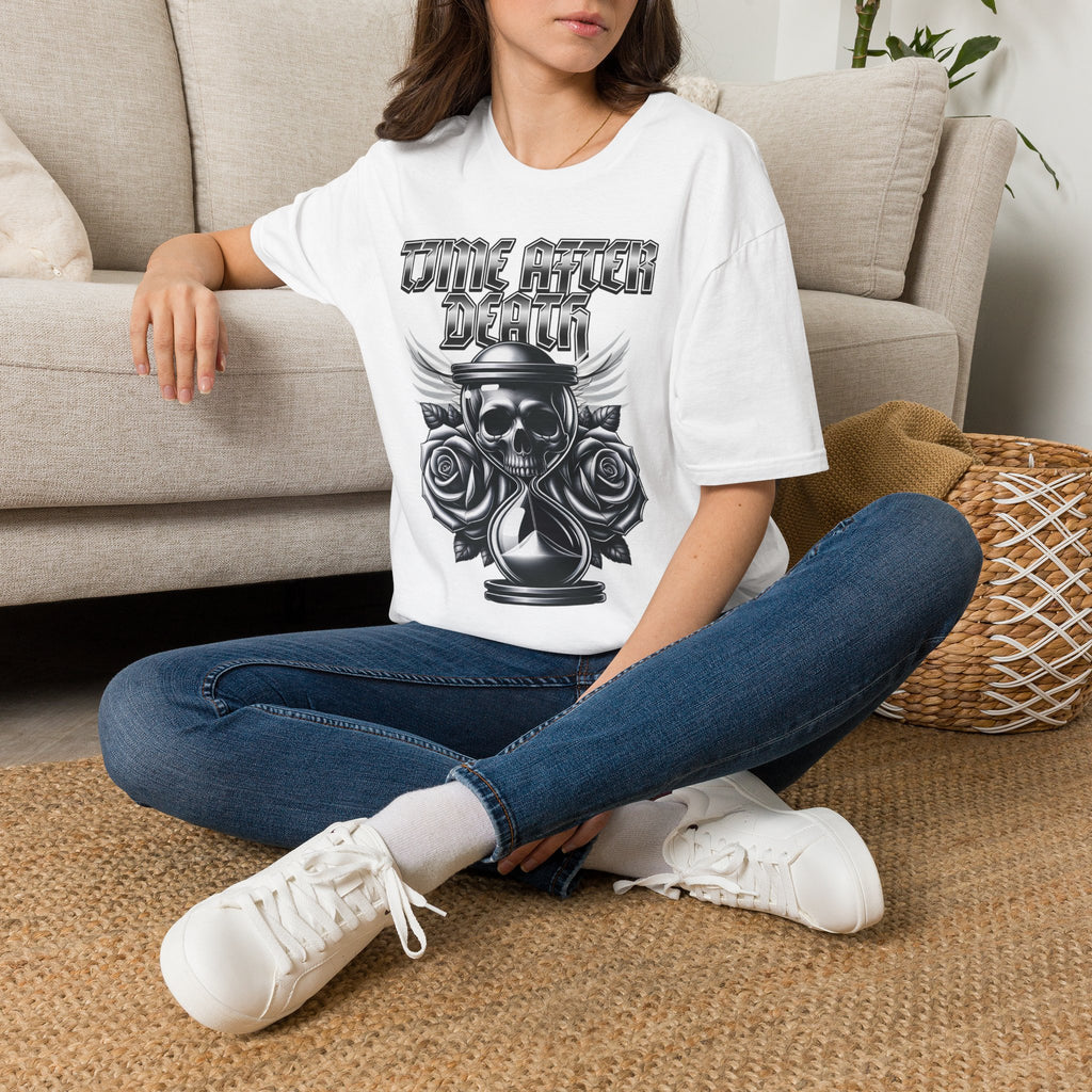 Time After Death Skull Tee — Gothic Hourglass Graphic T-Shirt