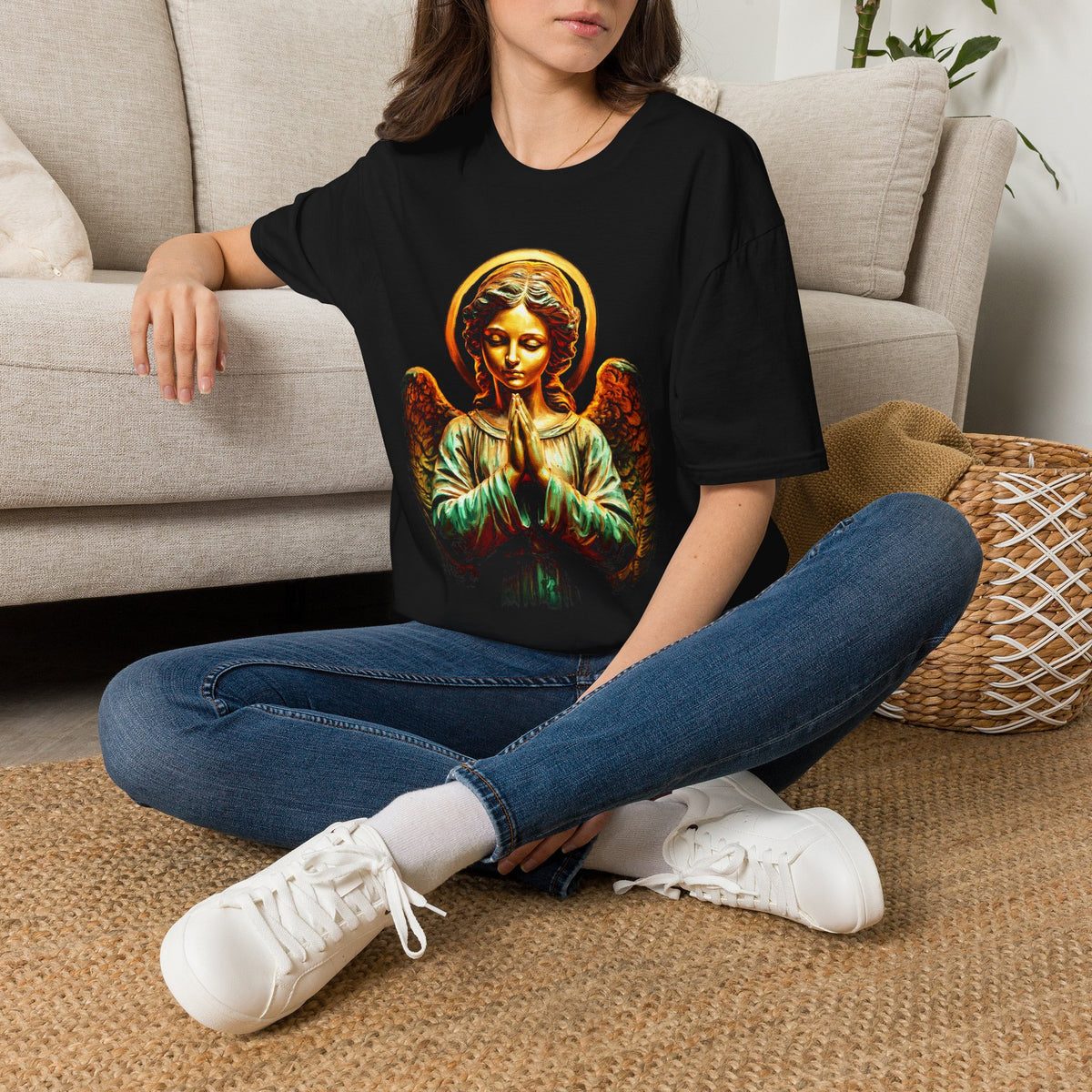 Angel Prayer T-Shirt — Vintage Golden Guardian Tee