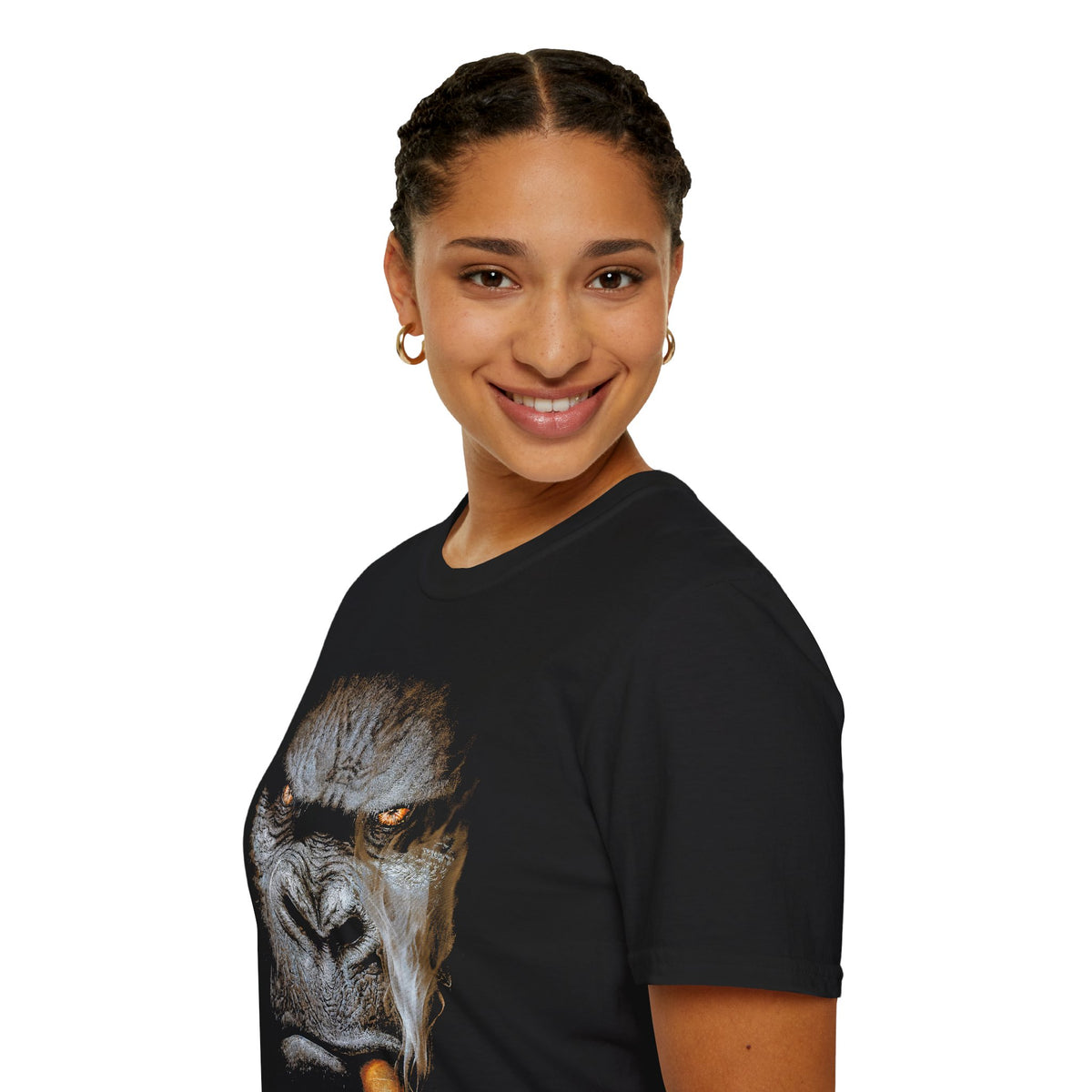 Gorilla Face Tee — Intense Ape Portrait T-Shirt with Cigar