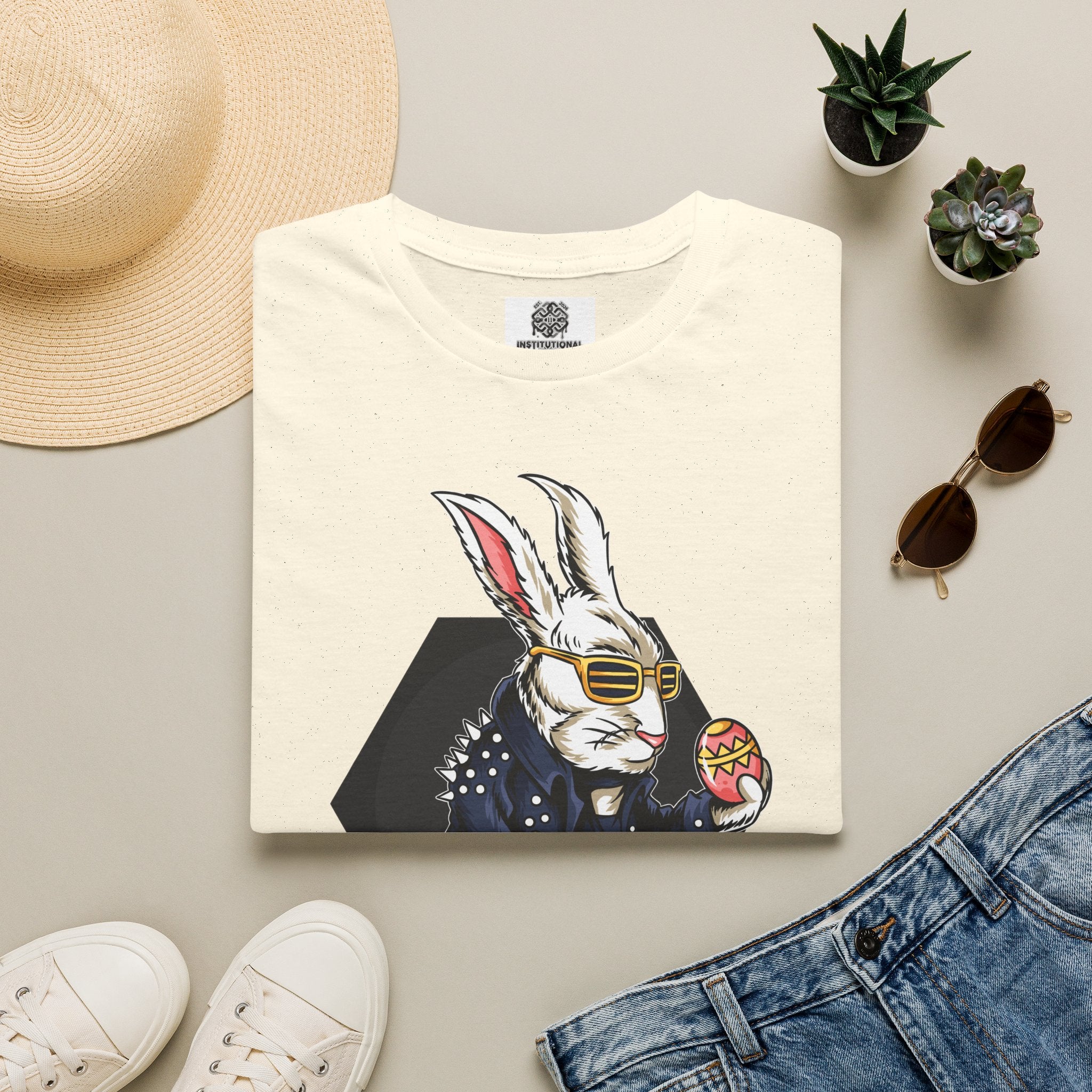 Easter Bunny Rocker T-Shirt — Cool Bunny Holding Decorated Egg