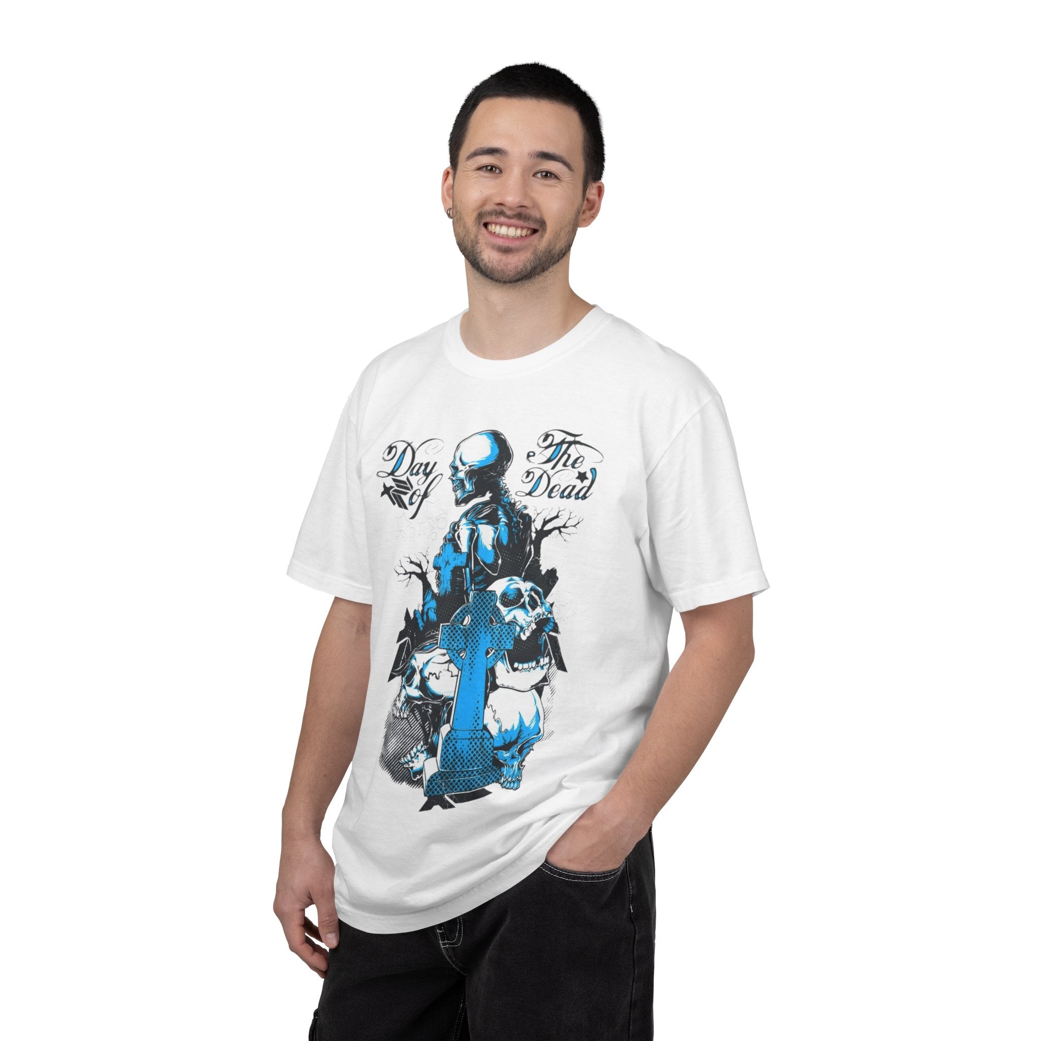 Day of the Dead Skull T-Shirt — Blue Gothic Cemetery Graphic Tee