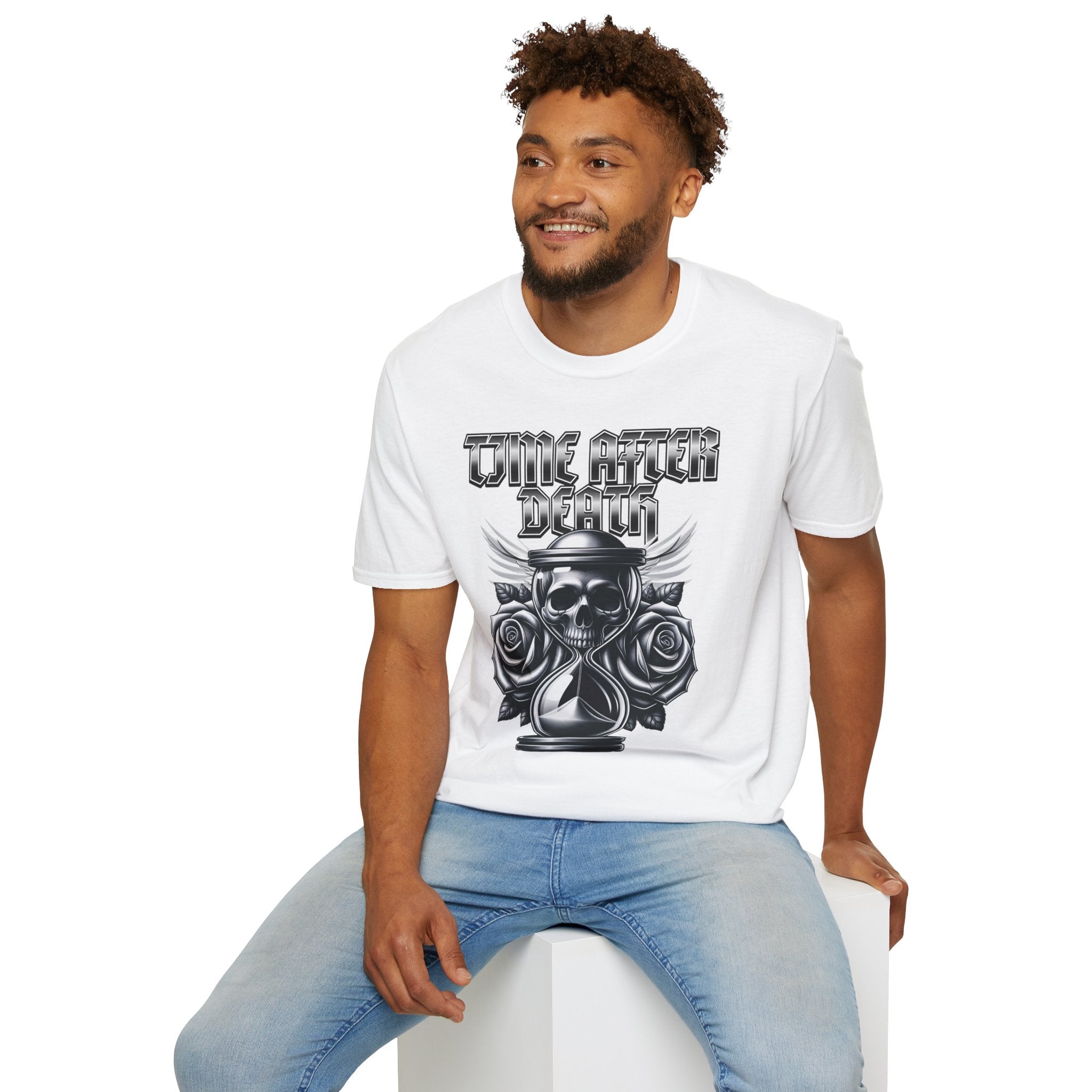 Time After Death Skull Tee — Gothic Hourglass Graphic T-Shirt