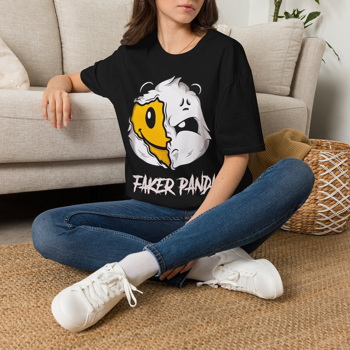 T-Shirt — 'Faker Panda' Distressed Dual-Face Graphic Tee