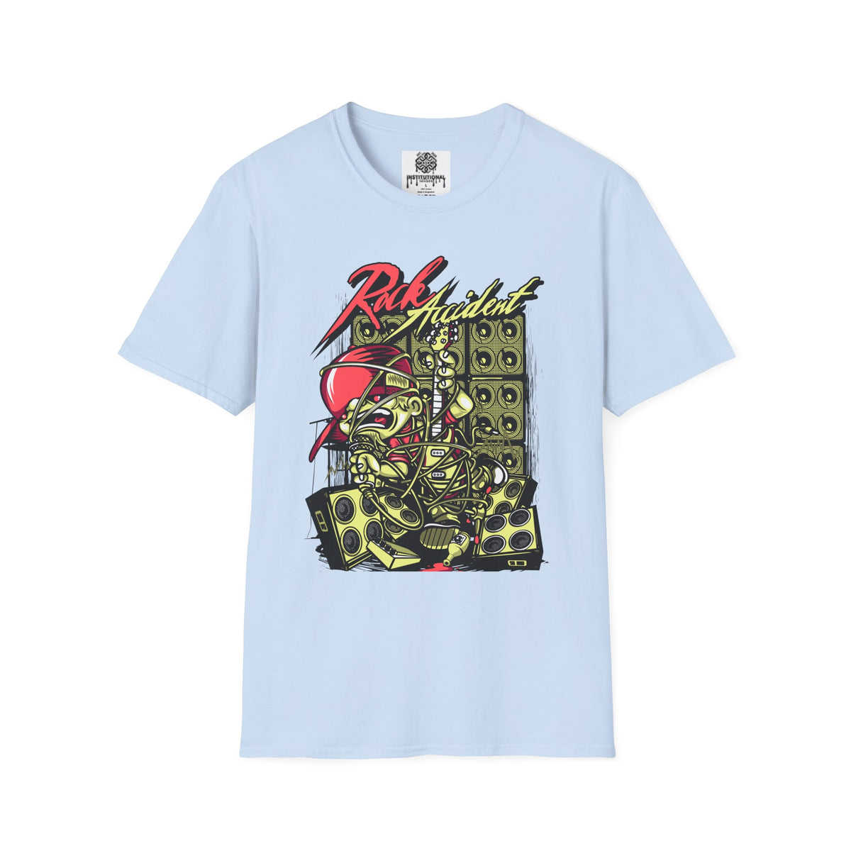 Rock Accident Graphic Tee — Retro Skull & Speakers Band Shirt