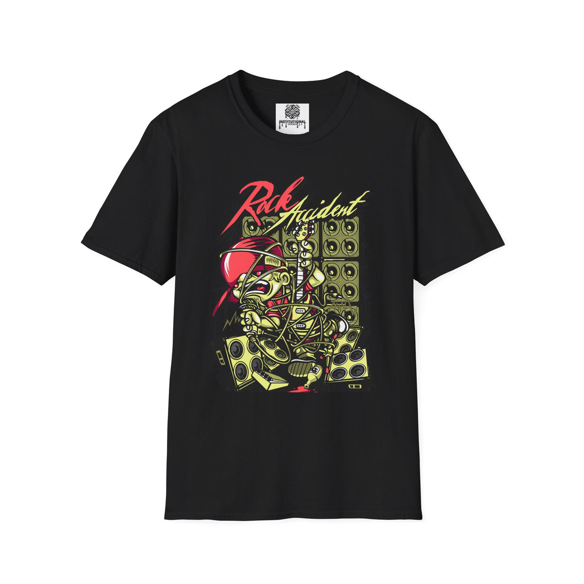 Rock Accident Graphic Tee — Retro Skull & Speakers Band Shirt