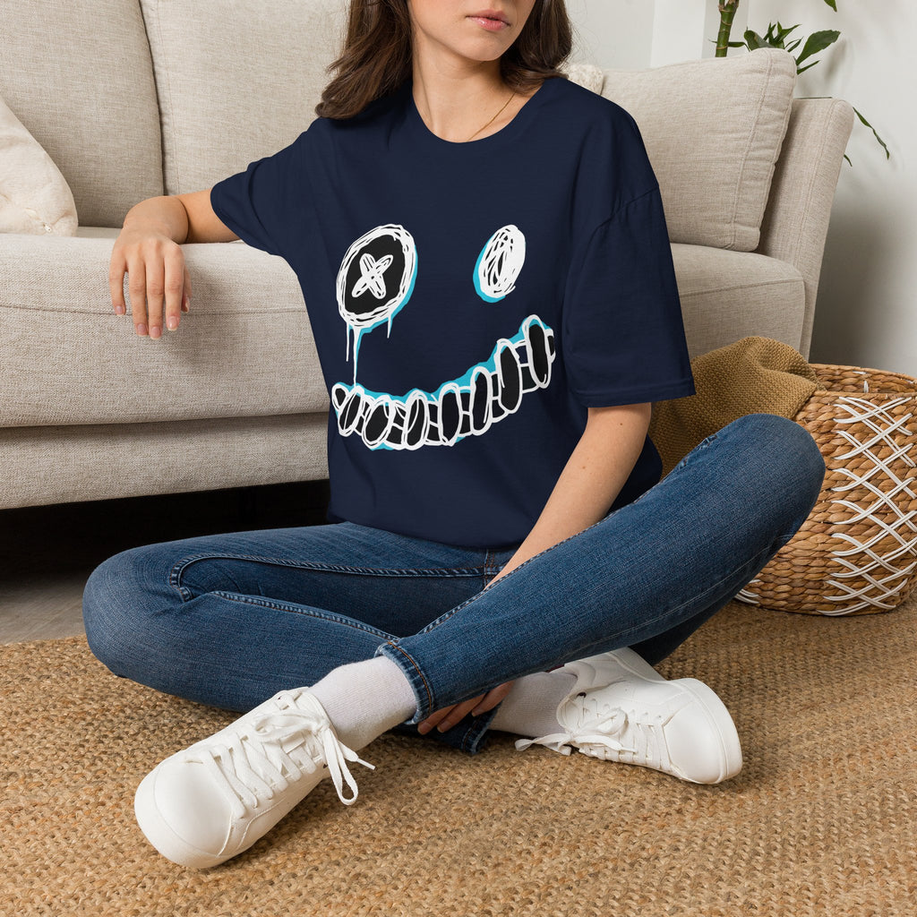 Smiley Face Graphic T‑Shirt — Neon Sketch Grin Design