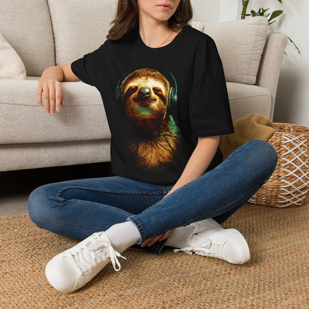 Sloth with Headphones T-Shirt — Chill Music Lover Tee