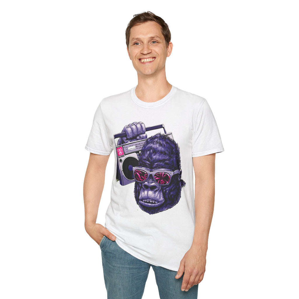 Retro Boombox Gorilla T-Shirt — Vintage Hip Hop Ape Graphic Tee