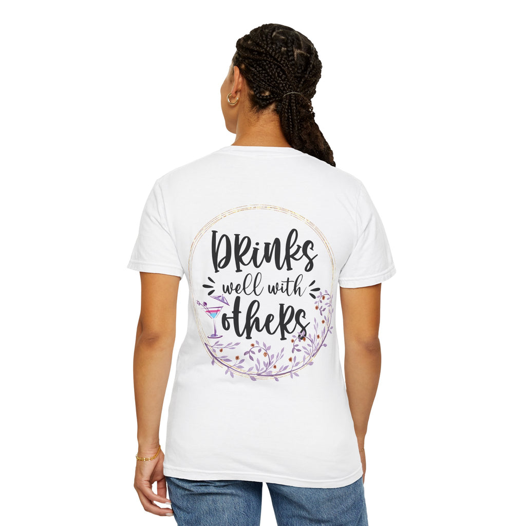 T-Shirt — "Drinks Well With Others" Floral Cocktail Graphic