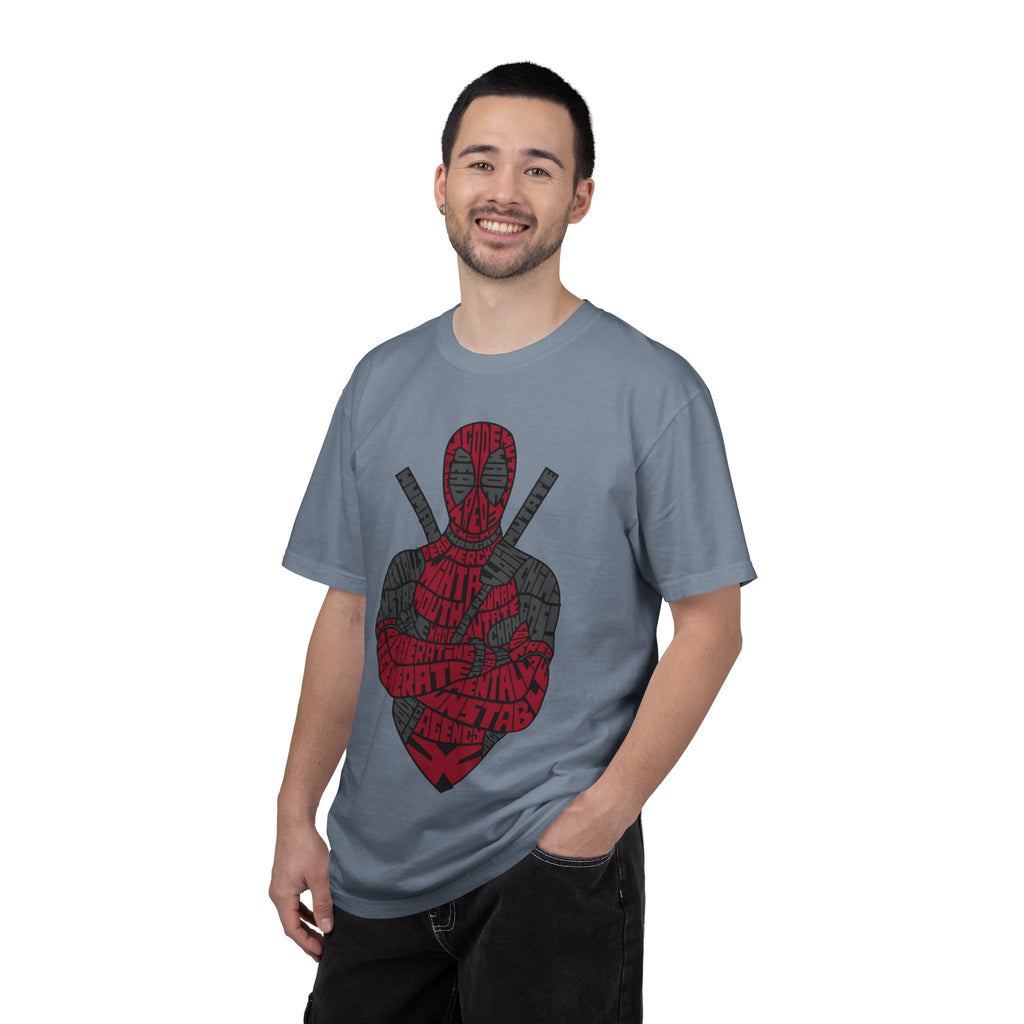 Graphic T-Shirt — Red Text Portrait Superhero Design