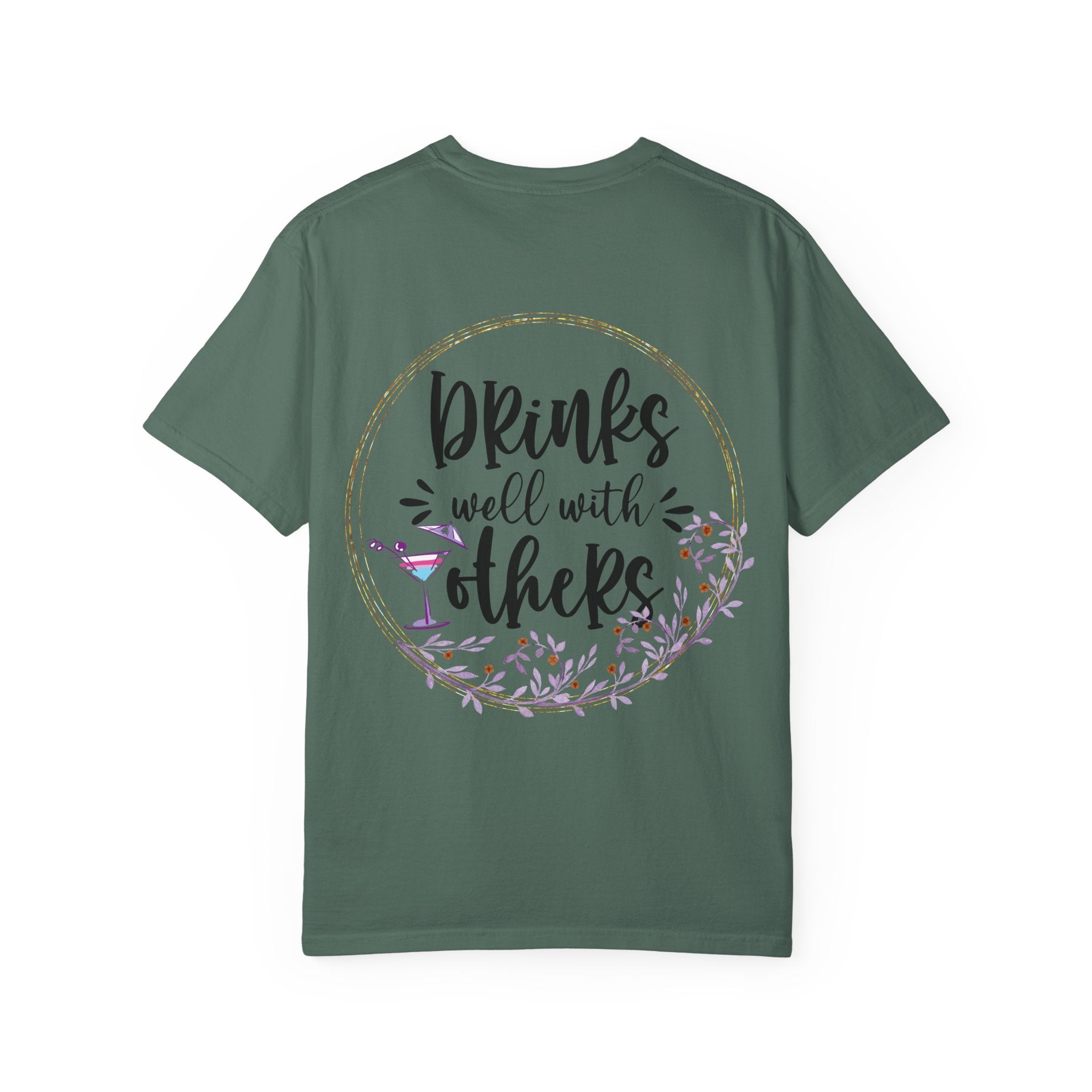 T-Shirt — "Drinks Well With Others" Floral Cocktail Graphic