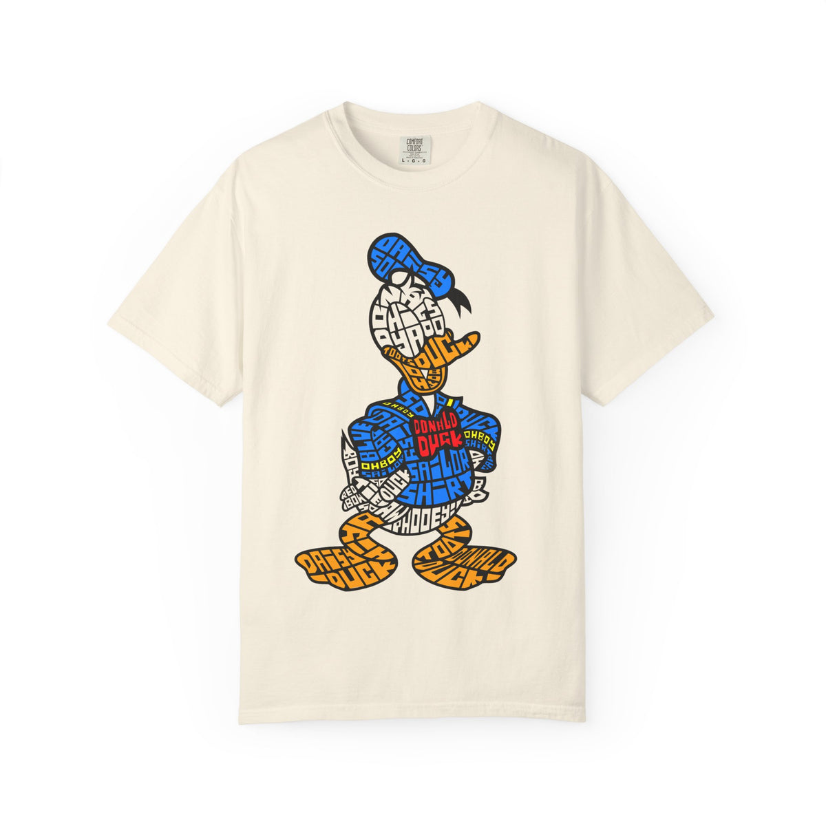 Graphic T‑Shirt — Colorblock Word Art Cartoon Duck Design