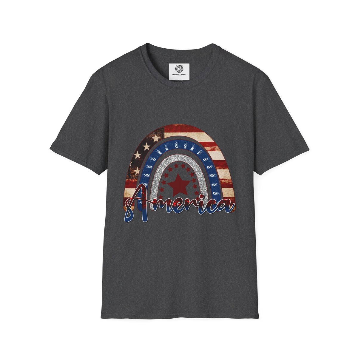 Patriotic American Rainbow T-Shirt — 'America' Stars & Stripes Graphic