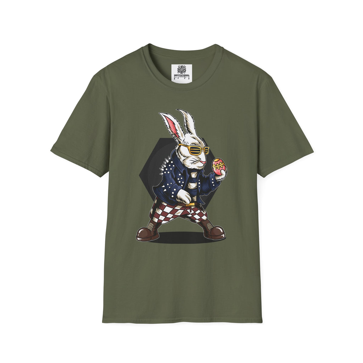 Easter Bunny Rocker T-Shirt — Cool Bunny Holding Decorated Egg