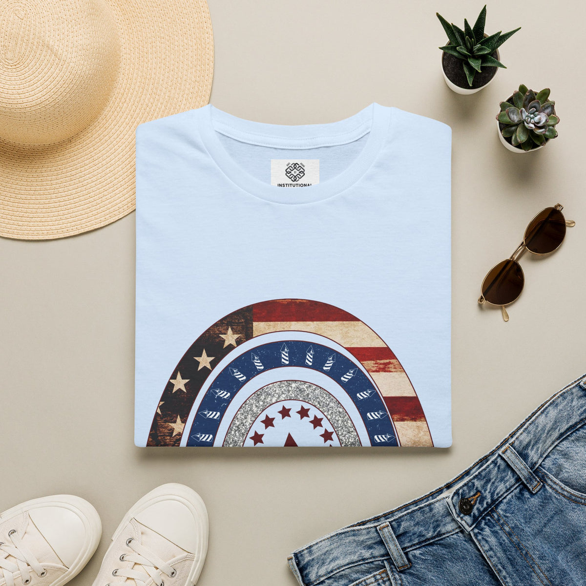 Patriotic American Rainbow T-Shirt — 'America' Stars & Stripes Graphic