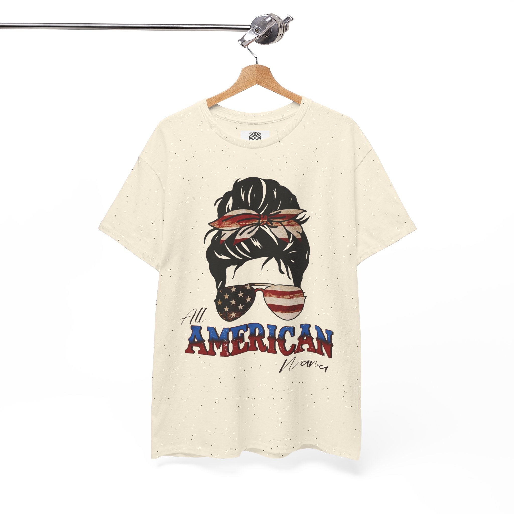 American Flag Messy Bun T-Shirt — "All American" Patriotic Tee