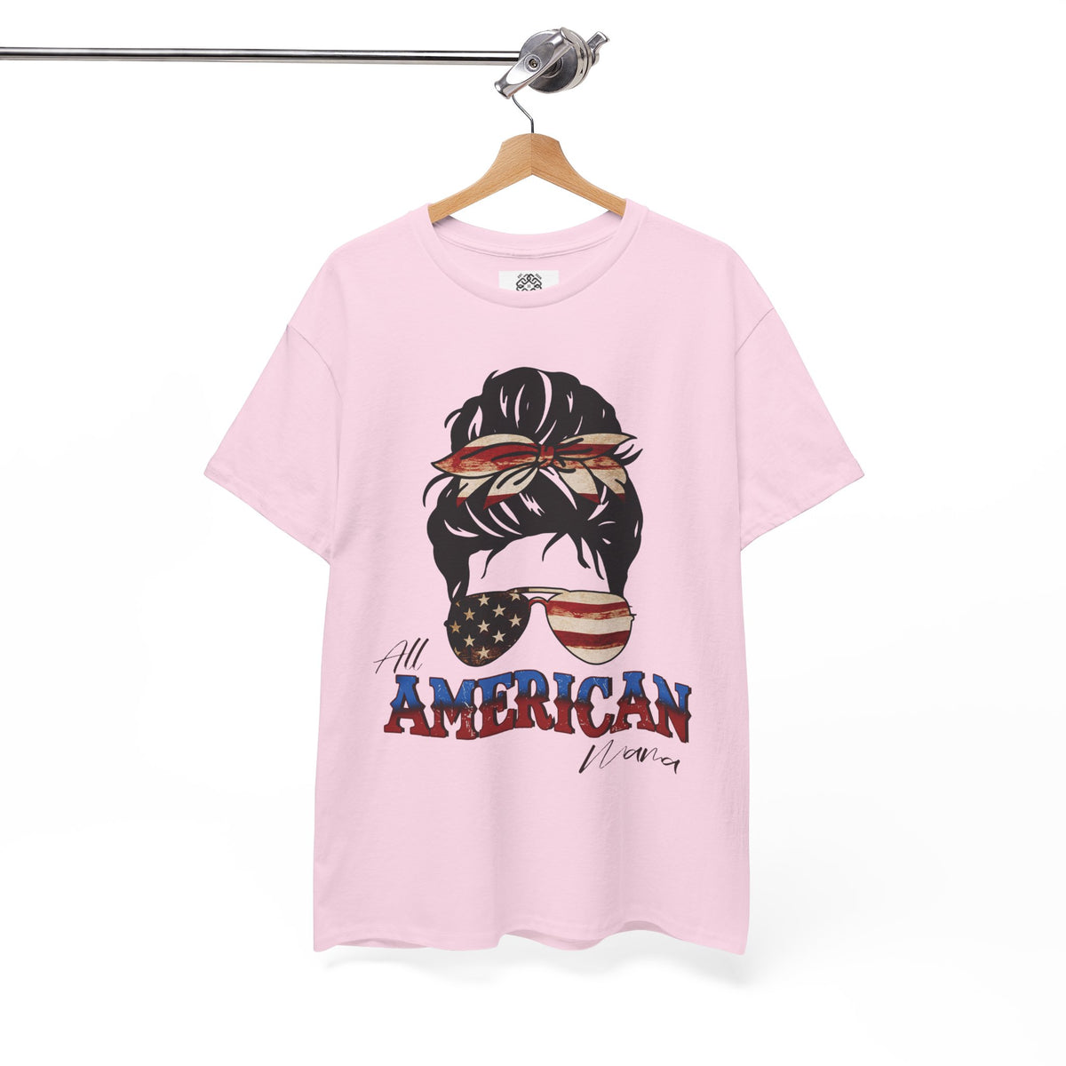 American Flag Messy Bun T-Shirt — "All American" Patriotic Tee