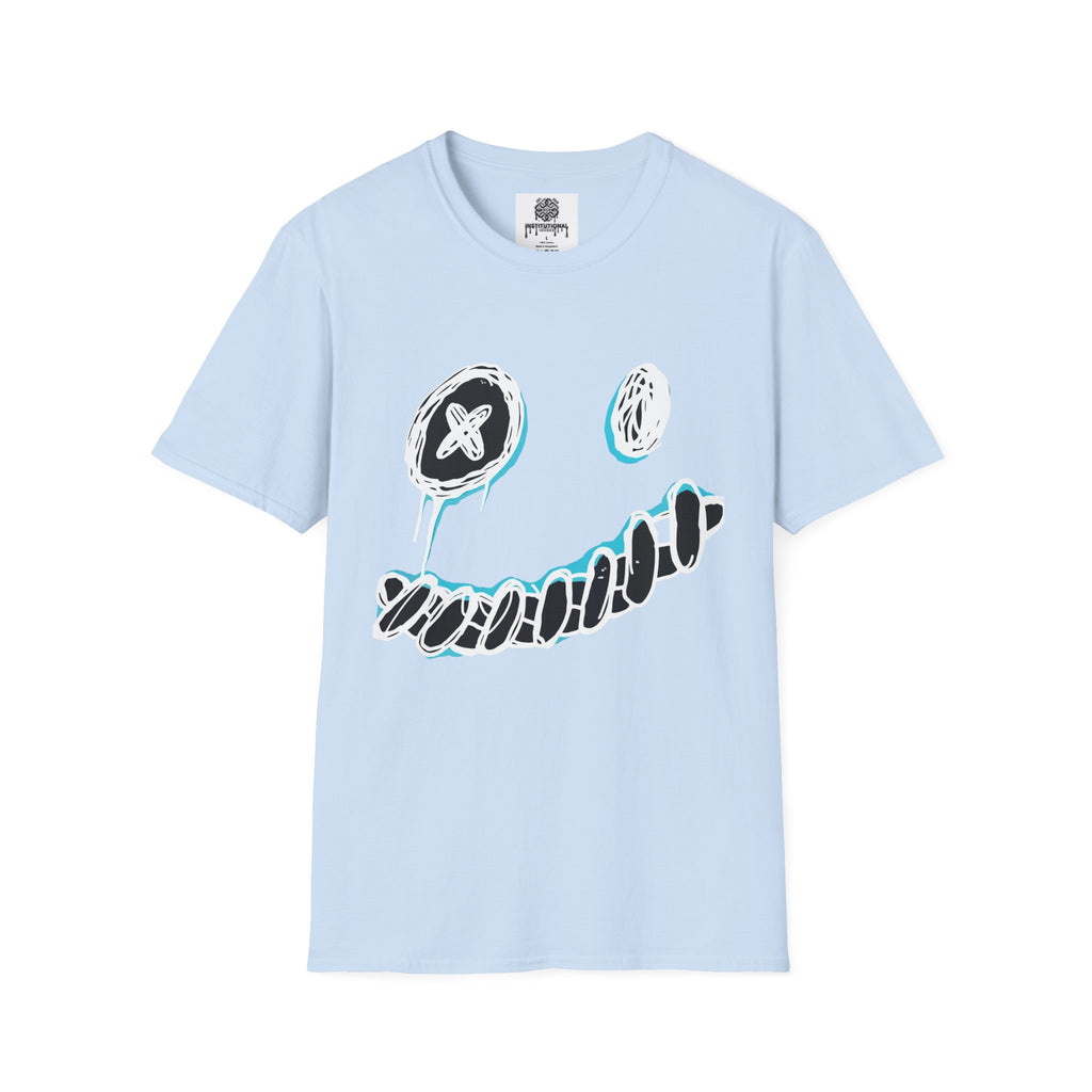 Smiley Face Graphic T‑Shirt — Neon Sketch Grin Design