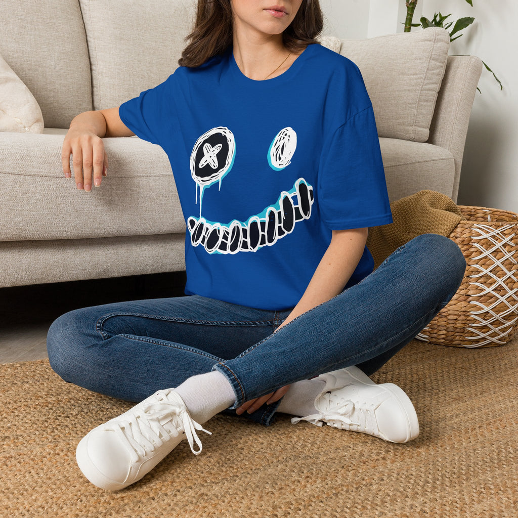 Smiley Face Graphic T‑Shirt — Neon Sketch Grin Design