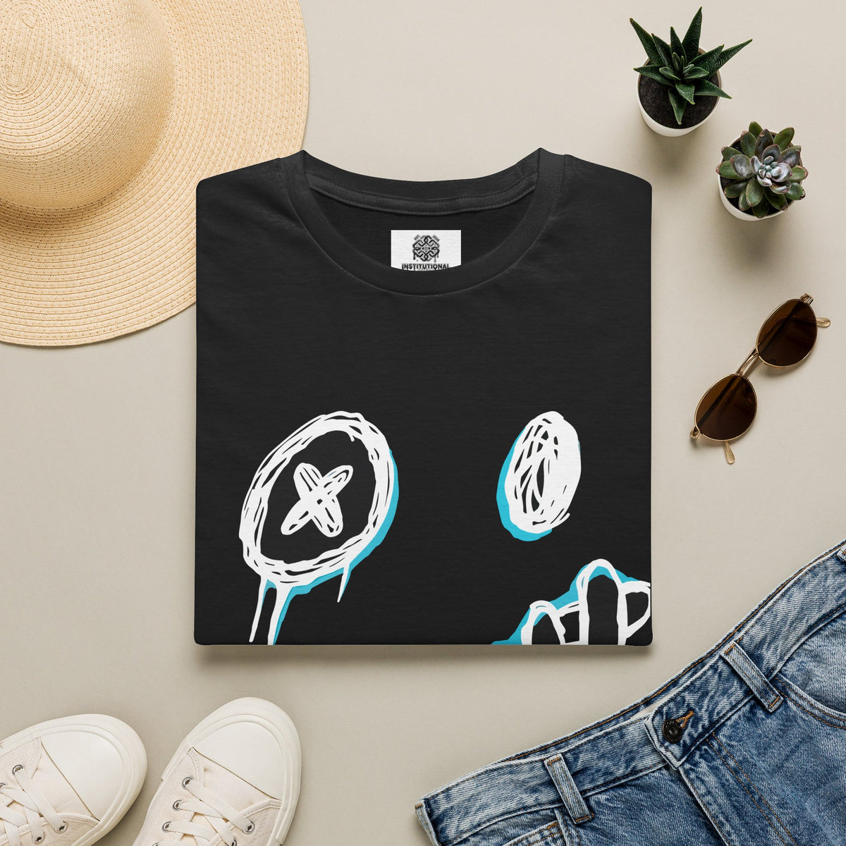 Smiley Face Graphic T‑Shirt — Neon Sketch Grin Design