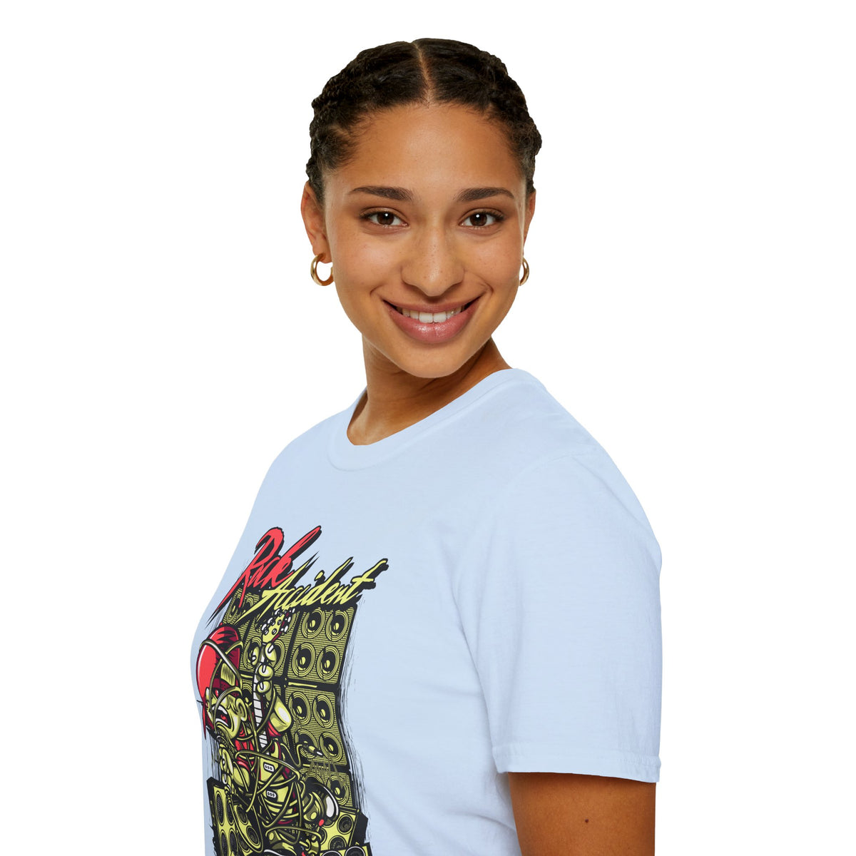 Rock Accident Graphic Tee — Retro Skull & Speakers Band Shirt