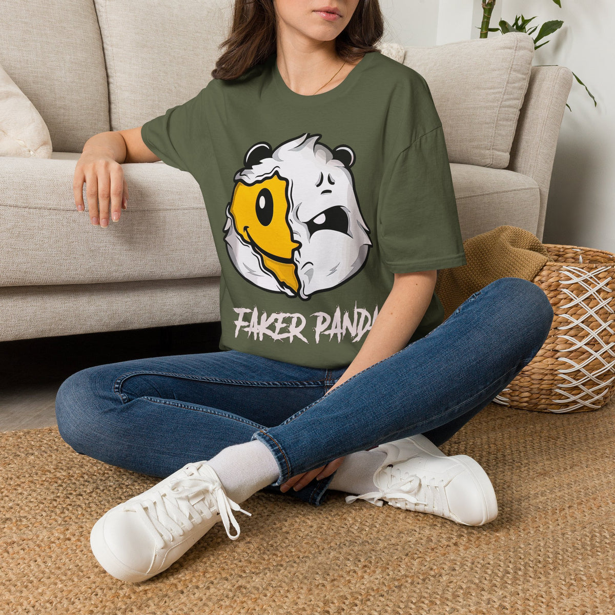 T-Shirt — 'Faker Panda' Distressed Dual-Face Graphic Tee
