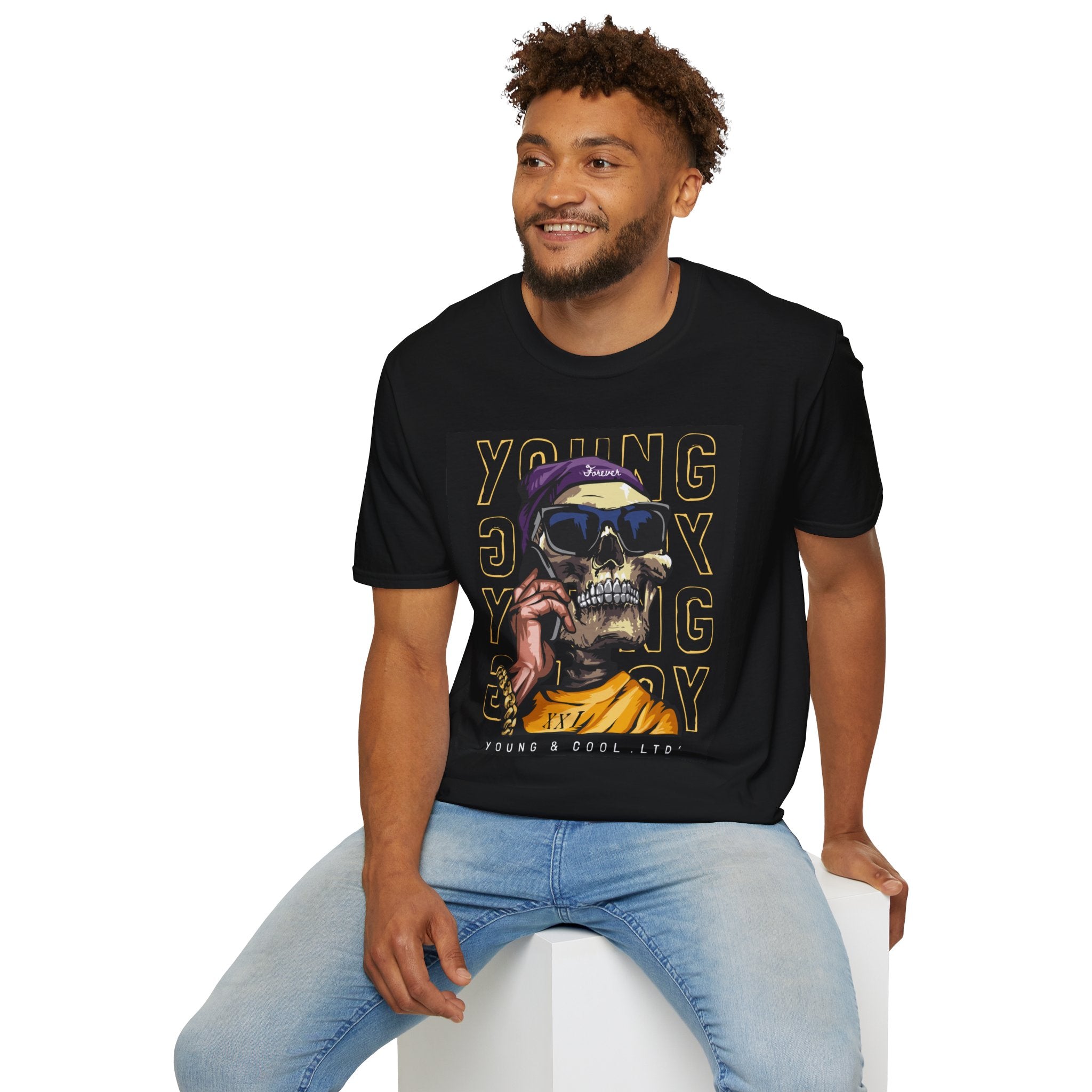 Young Skull Graphic T-Shirt — Skull with Shades & Bandana Streetwear Tee