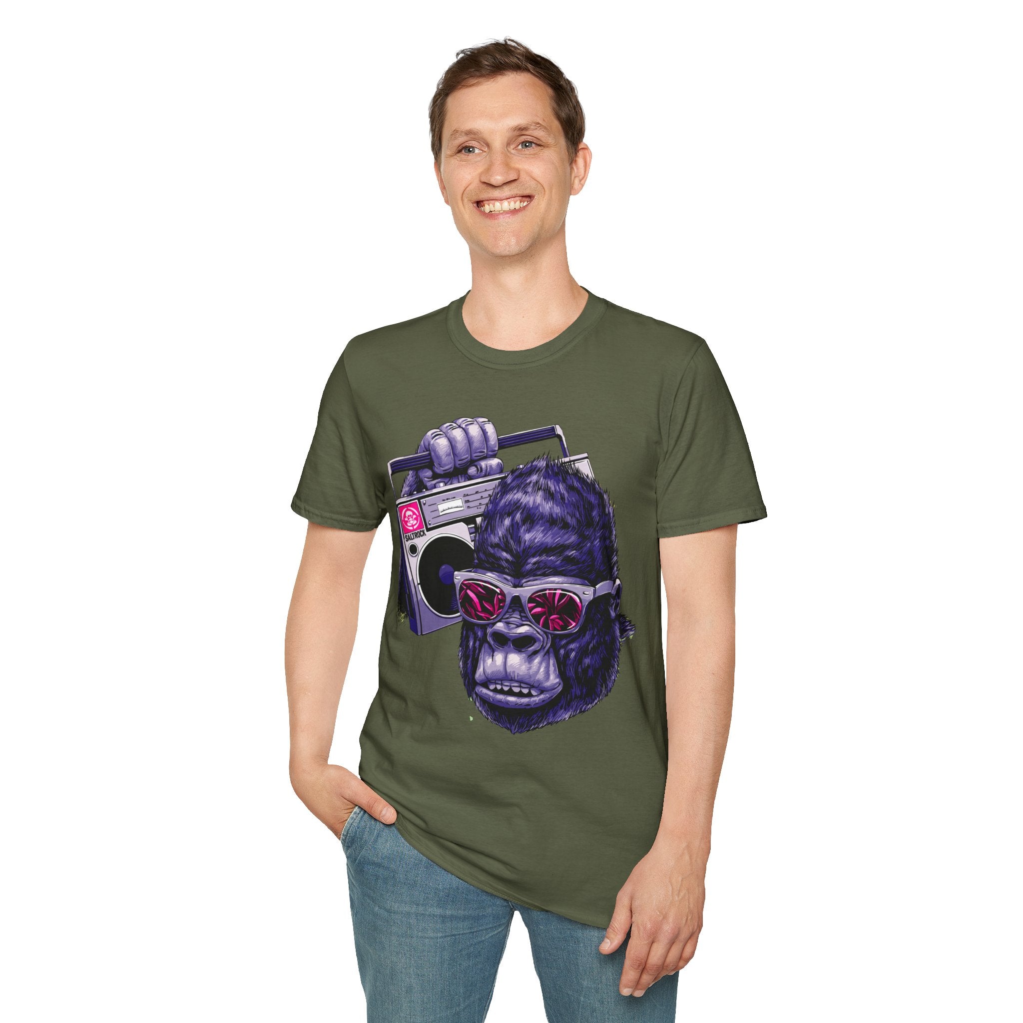 Retro Boombox Gorilla T-Shirt — Vintage Hip Hop Ape Graphic Tee