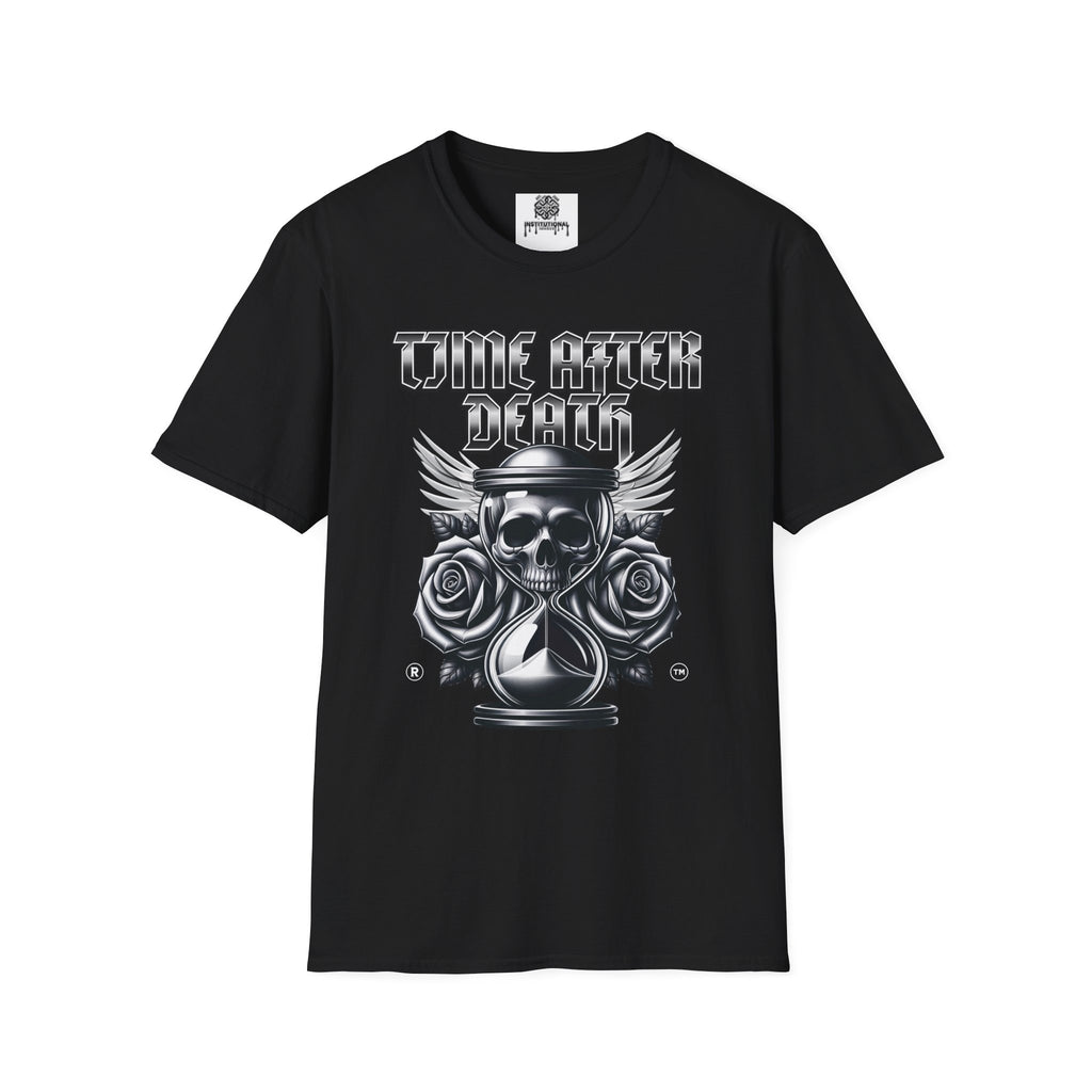 Time After Death Skull Tee — Gothic Hourglass Graphic T-Shirt