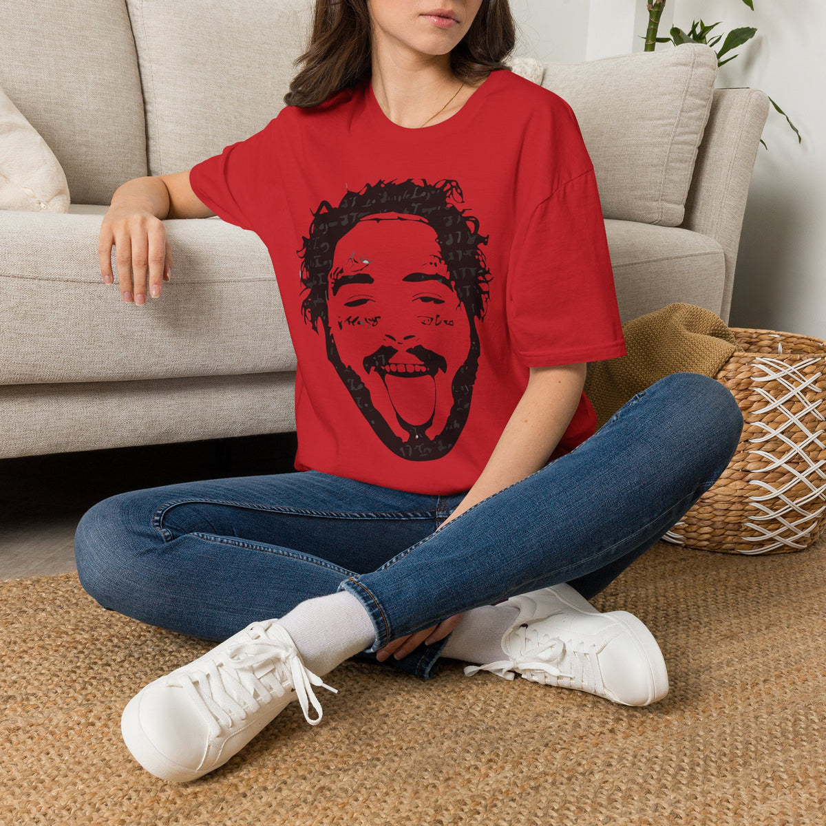 T-Shirt — Bold Black & White Face Portrait Tee (Playful Expression)