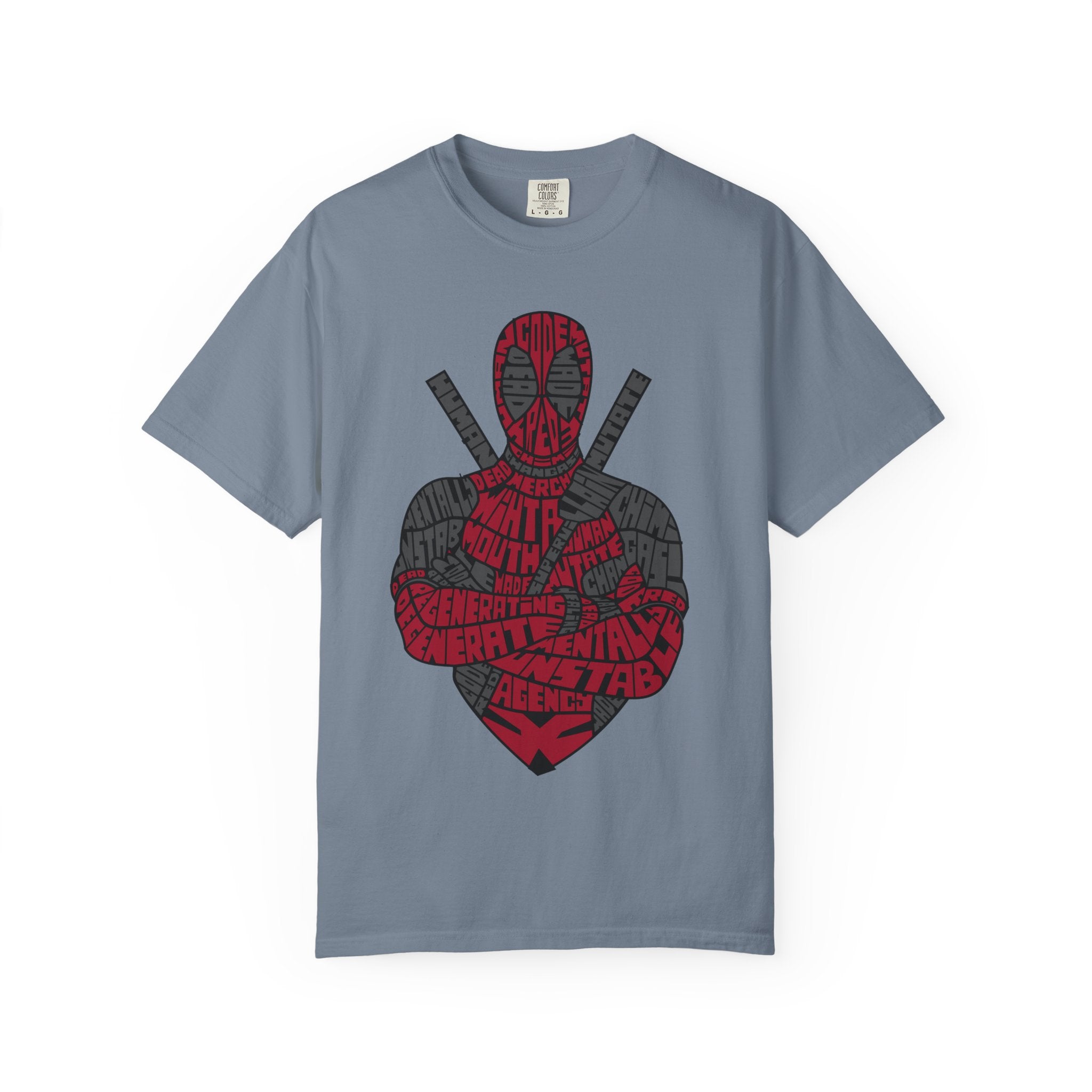 Graphic T-Shirt — Red Text Portrait Superhero Design