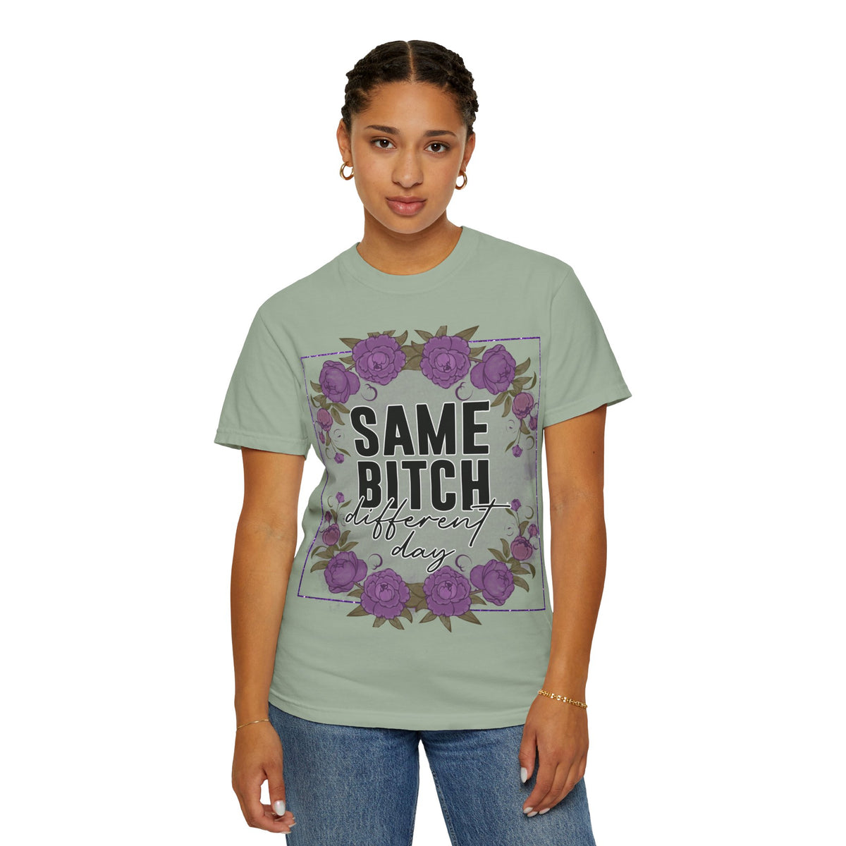 Same Bitch Different Day T-Shirt — Floral Purple Rose Graphic Tee