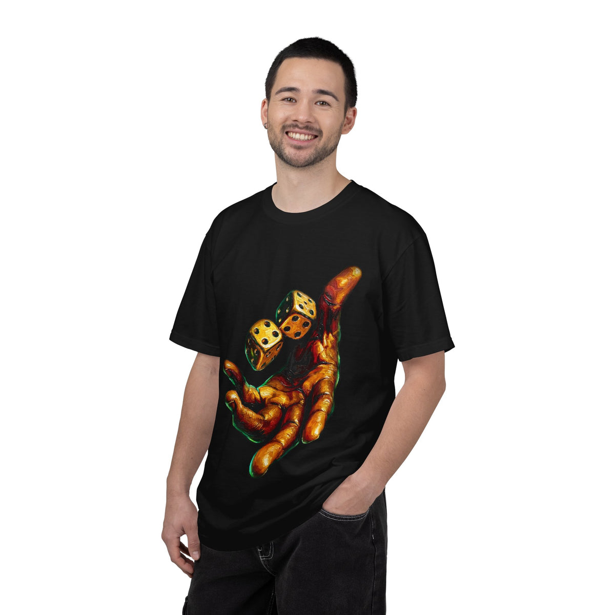Gilded Hand & Dice T-Shirt — Vintage Casino Gambling Graphic Tee