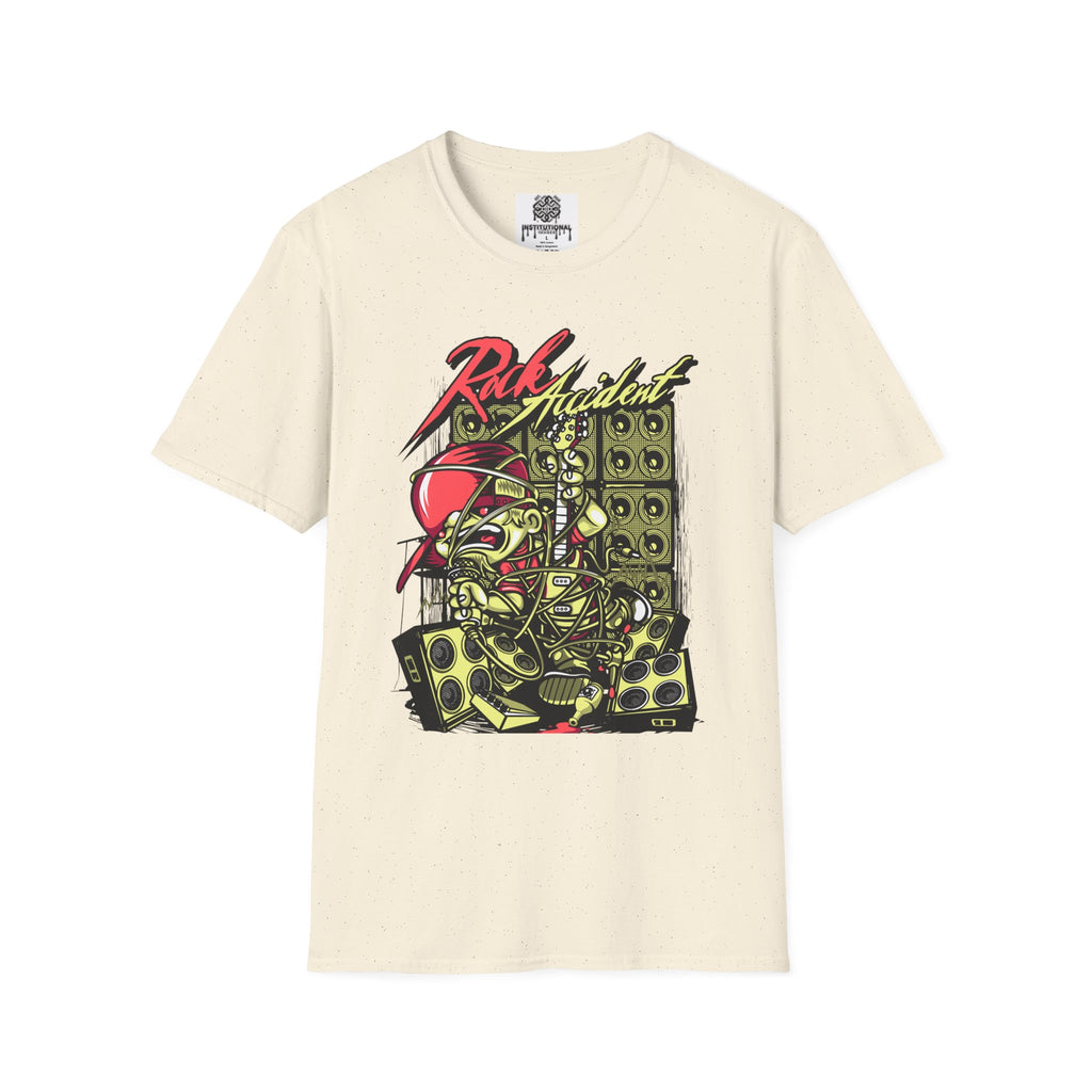 Rock Accident Graphic Tee — Retro Skull & Speakers Band Shirt