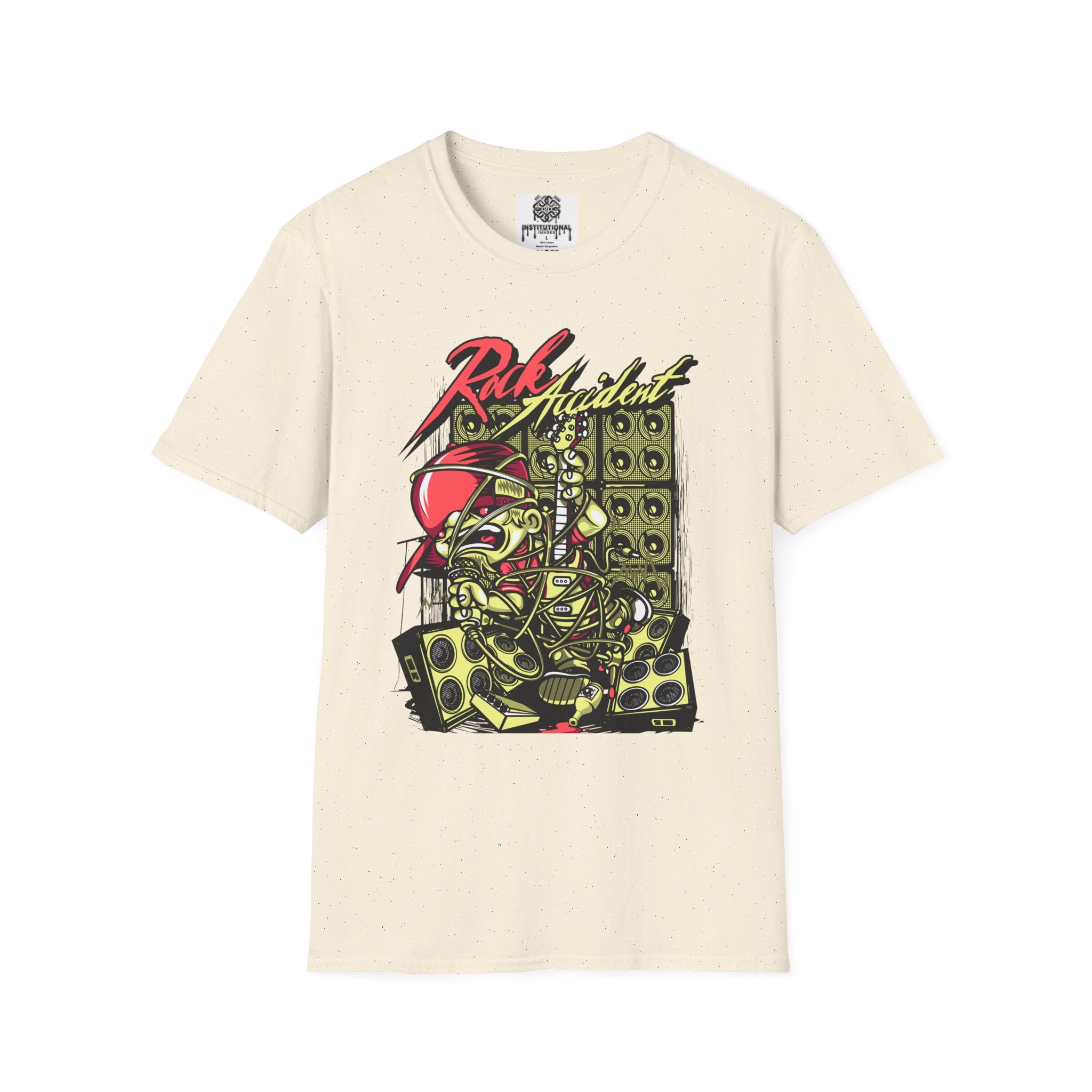 Rock Accident Graphic Tee — Retro Skull & Speakers Band Shirt