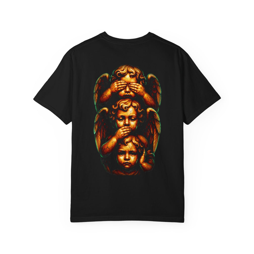 T-Shirt — Vintage Cherub 'See No Evil, Hear No Evil, Speak No Evil' Back Print