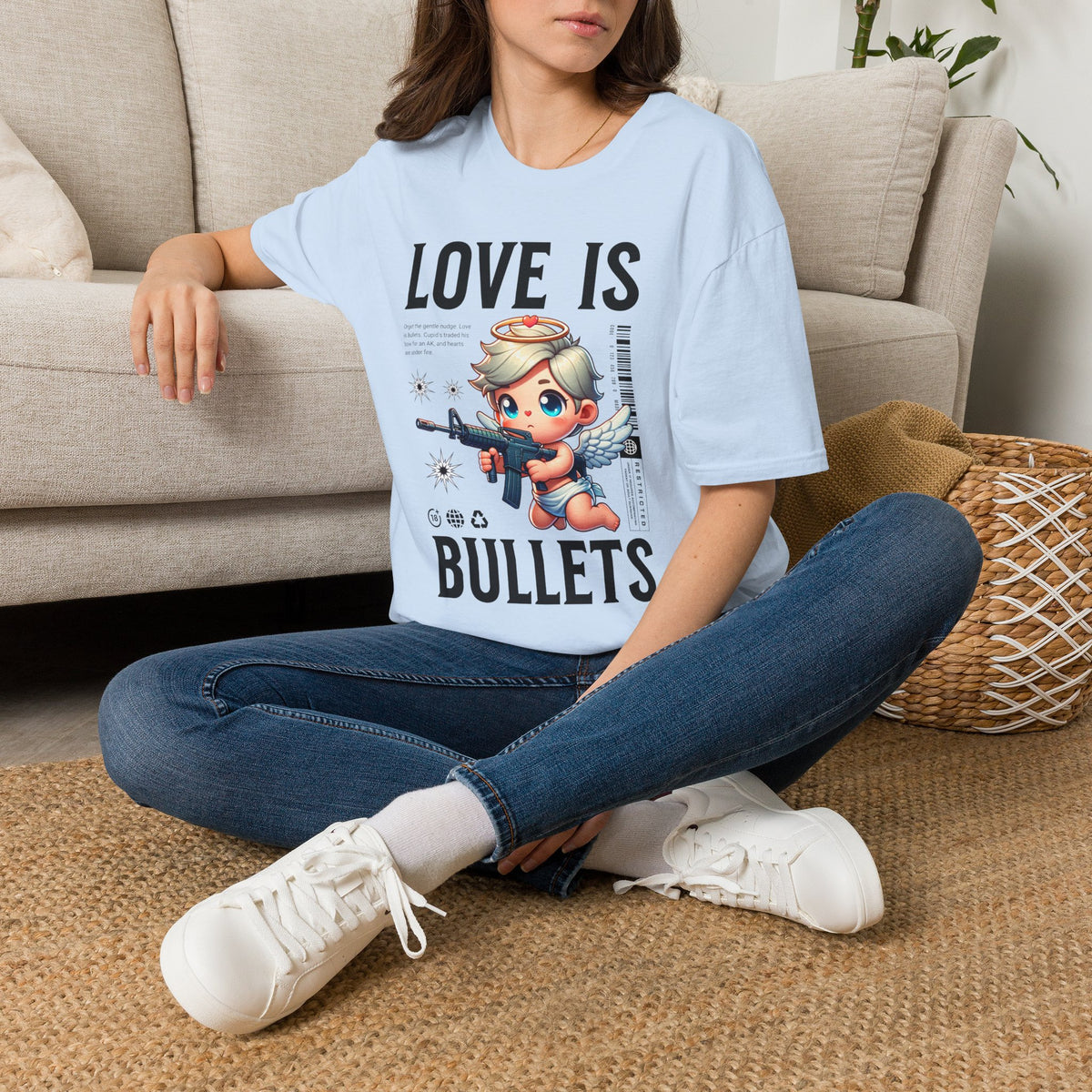 Love Is Bullets T-Shirt — Cute Angel Shooter Graphic Tee