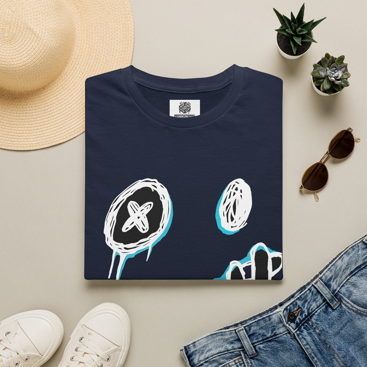 Smiley Face Graphic T‑Shirt — Neon Sketch Grin Design