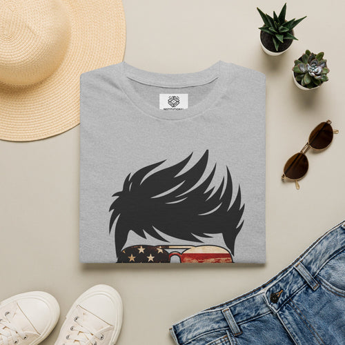 American Boy Graphic T-Shirt — Patriotic Sunglasses & Flag Hair Tee