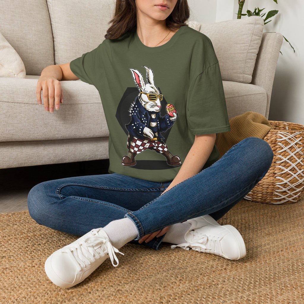 Easter Bunny Rocker T-Shirt — Cool Bunny Holding Decorated Egg