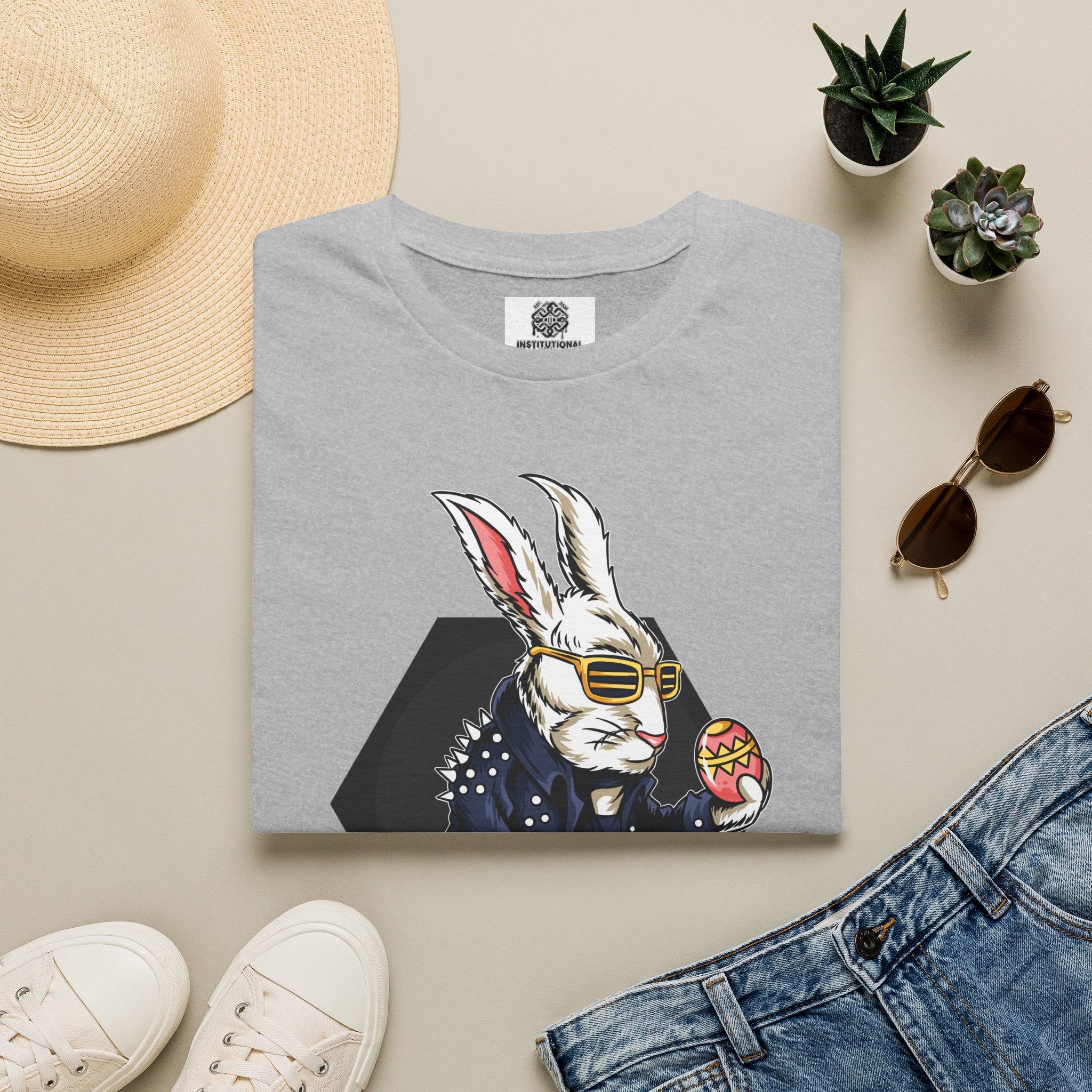 Easter Bunny Rocker T-Shirt — Cool Bunny Holding Decorated Egg