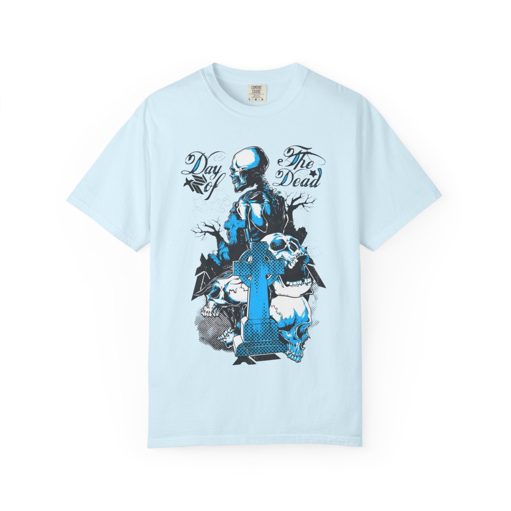 Day of the Dead Skull T-Shirt — Blue Gothic Cemetery Graphic Tee