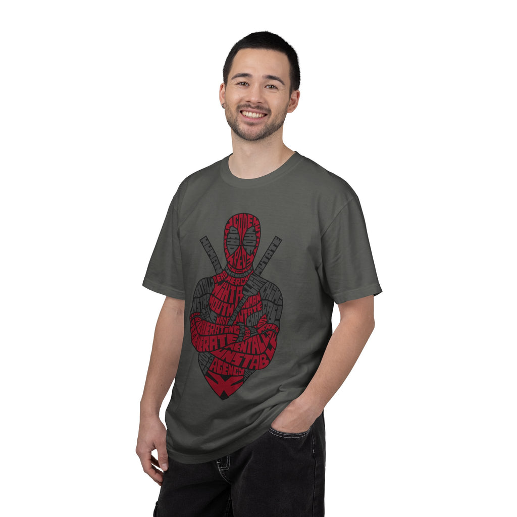 Graphic T-Shirt — Red Text Portrait Superhero Design